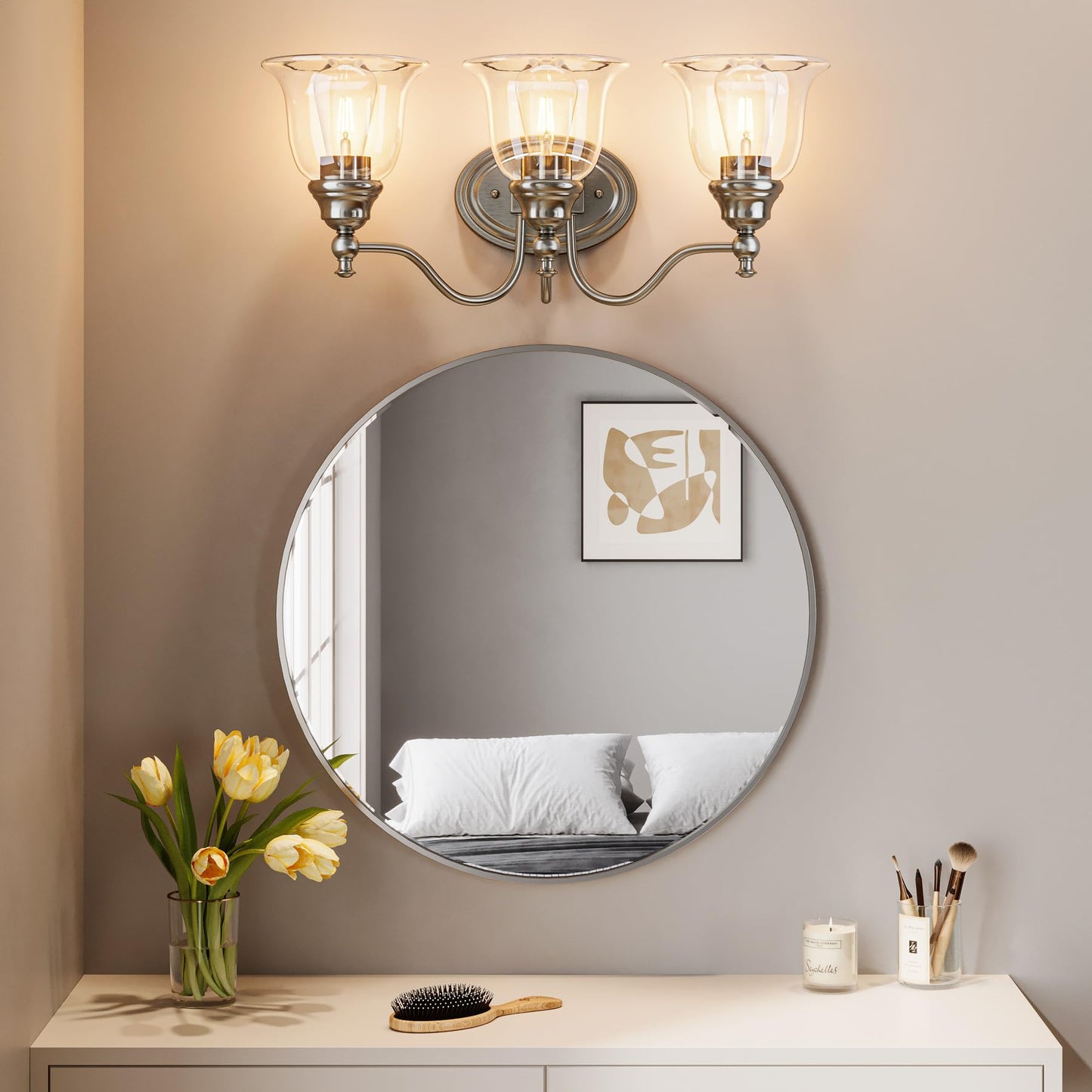 Tribesigns 3-Light Bathroom Light Fixtures, Modern Vanity Light with Clear Glass Shade, Bathroom Wall Lamp for Mirror Living Room Kitchen Hallway