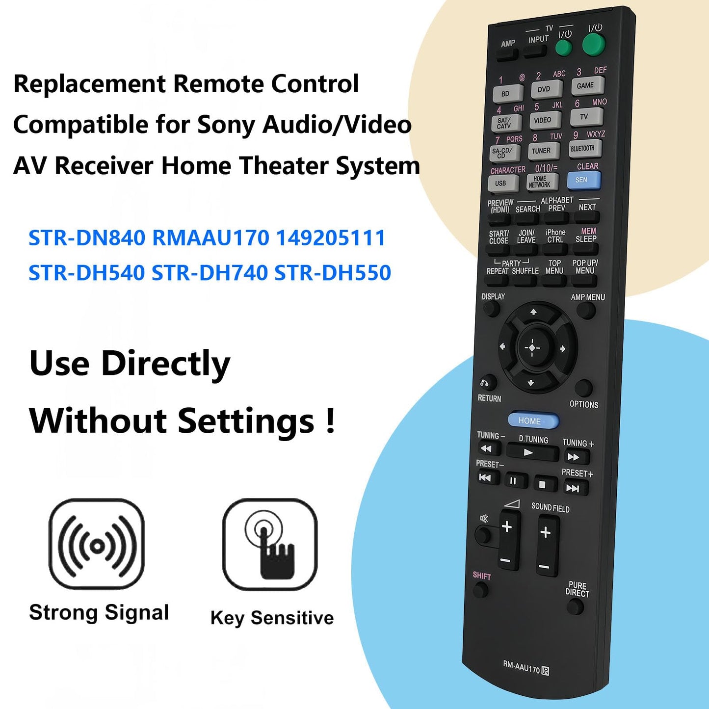Replacement Remote Control Compatible for Sony STR-DN840 RMAAU170 149205111 STR-DH540 STR-DH740 STR-DH550 Audio/Video AV Receiver Home Theater System