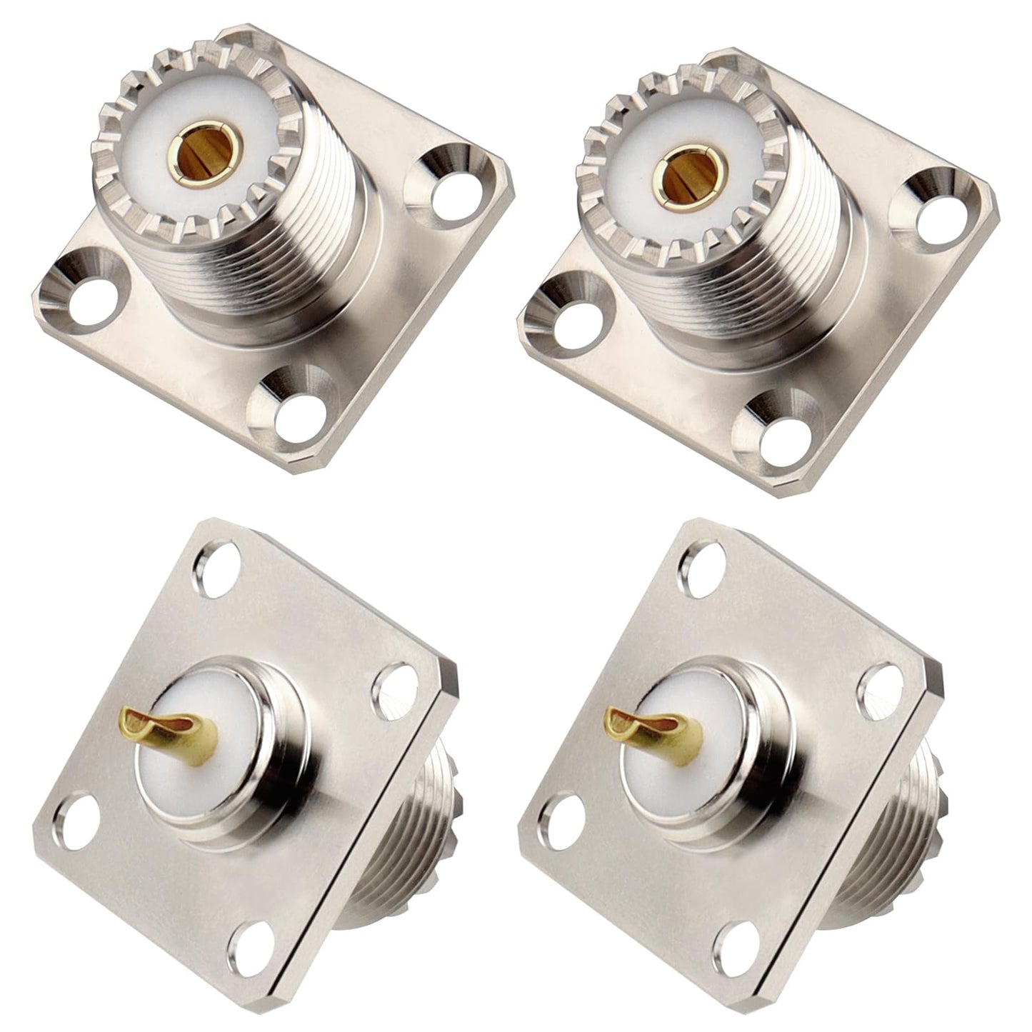 SO-239 UHF Female Chassis Mount Connector, 4-Hole Flange Panel Mount RF Coax Connector for Antenna, Ham Radio, CB Radio, RF Projects - Pack of 4