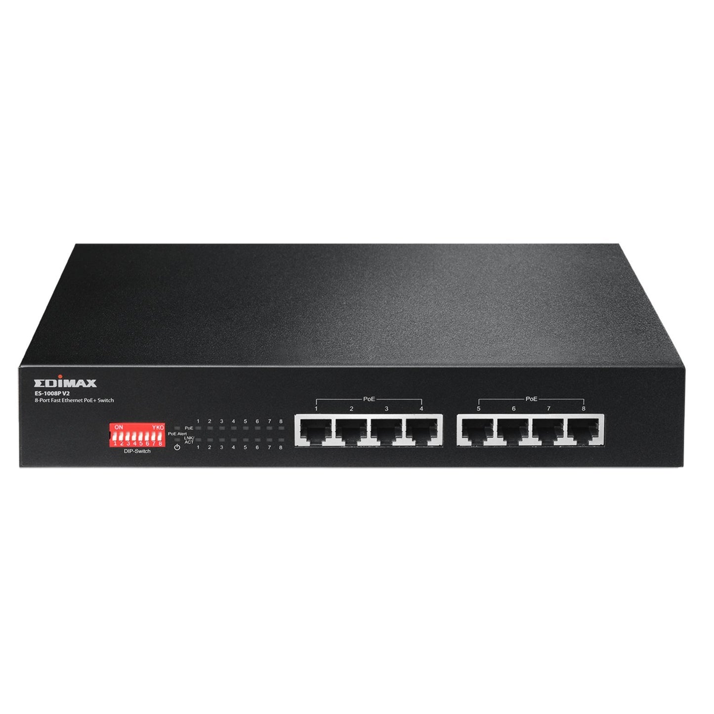 Edimax Long Range 8 Port 10/100Mbps PoE+ Switch, Supports Long Range Upto 200M, Port-Base VLAN QoS Auto-detect PD, Total 130W (ES-1008P V2)
