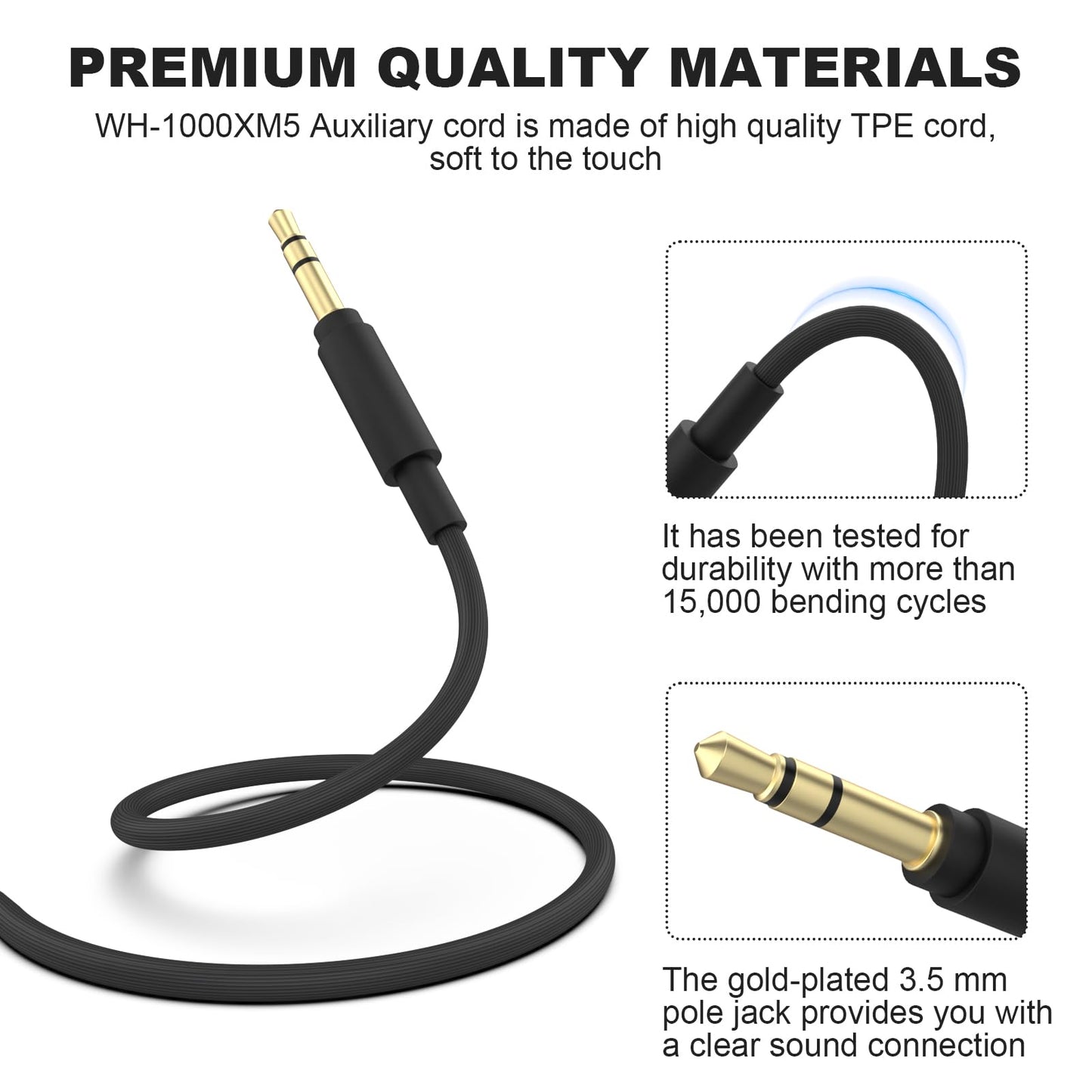 Zosvoses WH-1000XM5 Cable Compatible with Sony WH-1000XM6 WH-1000XM5 WH-1000XM4 WH-1000XM3 WH-1000XM2 MDR-1A MDR-100ABN MDR-1000X MDR-XB950BT…