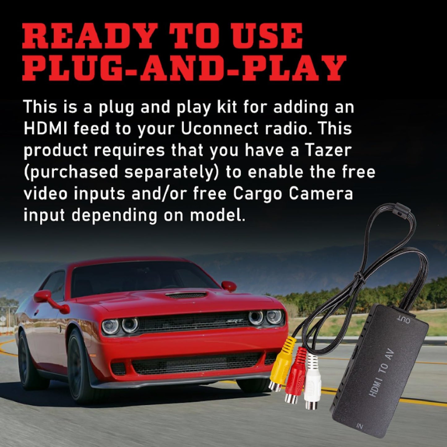Z Automotive HDMI AV Kit fits 2015 2017 Challenger Charger Ram 2500 3500 | Includes HDMI to Analog Converter, 12v-USB Dual Power Supply, Wires