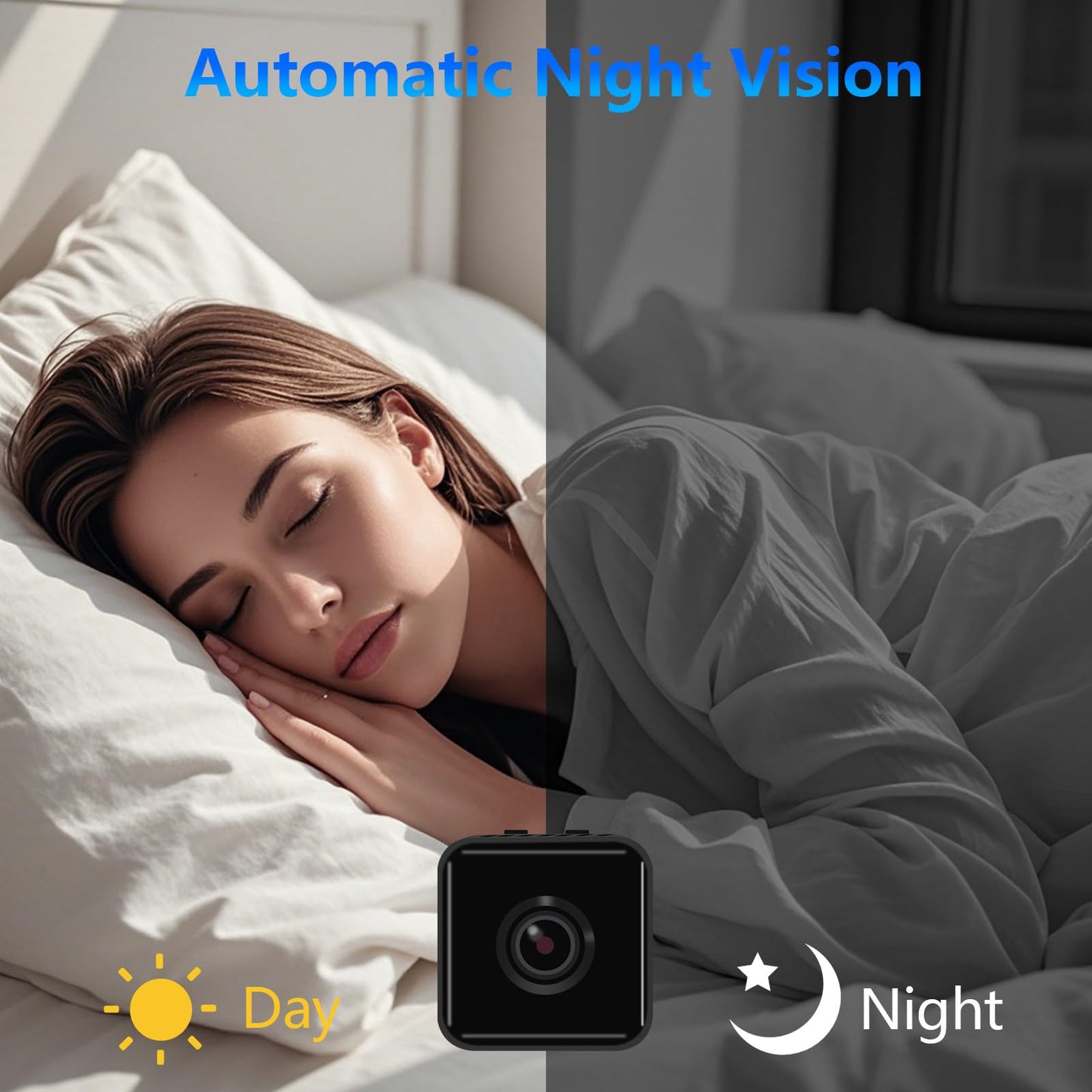 Mini Security Camera, 1080P HD Home Wireless Small Camera, Indoor WiFi Nanny Cam with Motion Detection and Night Vision, 150° Wide View, App Alerts