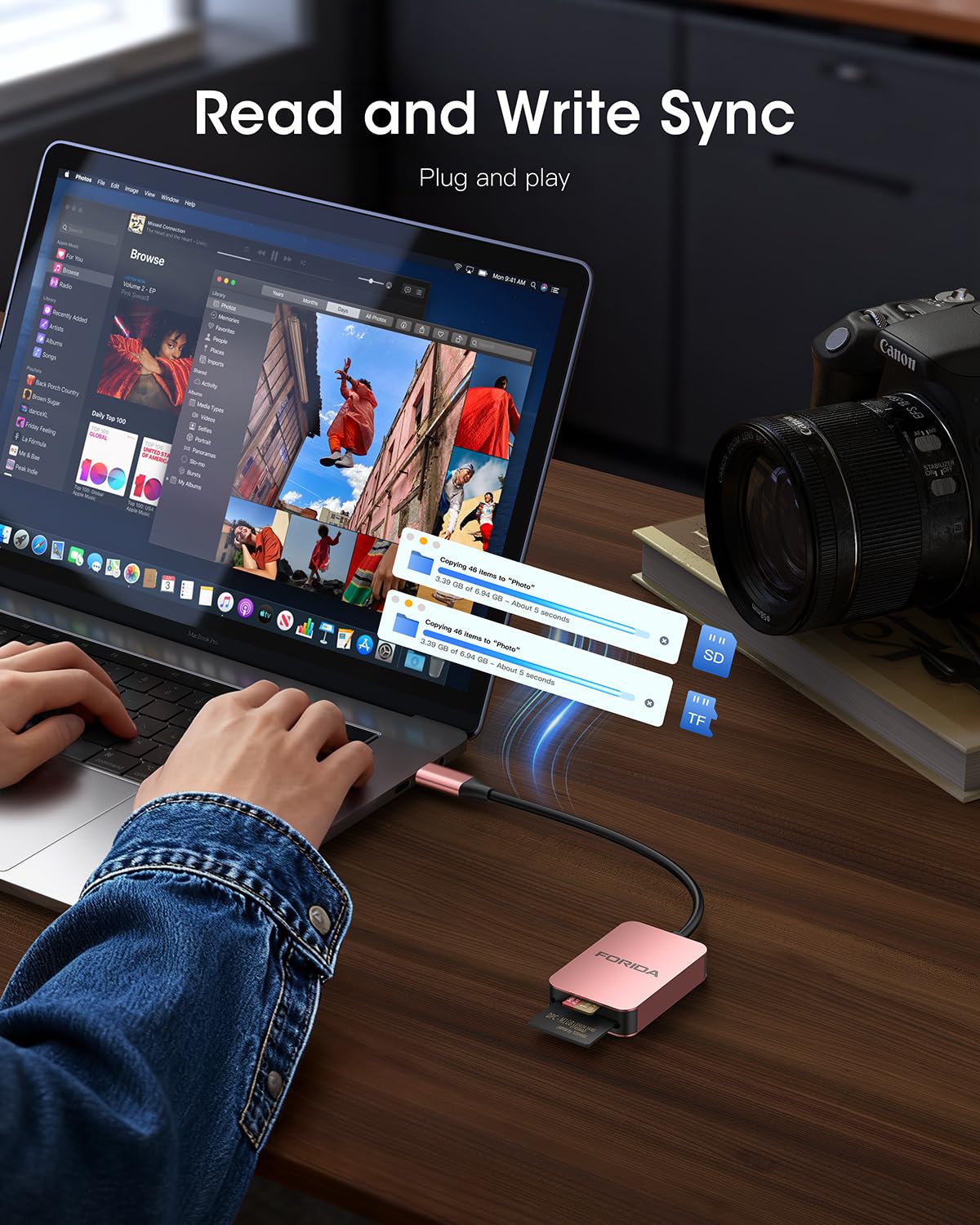 FORIDA SD Card Reader, 2 in 1 Micro SD Card Reader USB C 3.0 High Speed Dual Card Adapter for iPhone/iPad/MacBook/Mac, Memory Card Reader for Computer