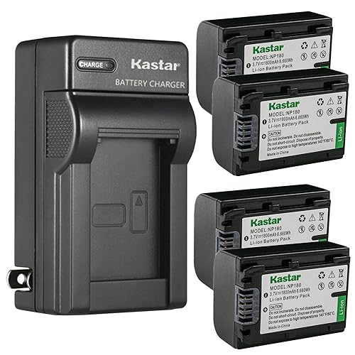 Kastar 4-Pack Battery and AC Wall Charger Replacement for Ordro NP-180 NP180 Battery, ORDRO HDR-AE8 UHD 1080P 60FPS DV Camera, Ordro AE8 Digital