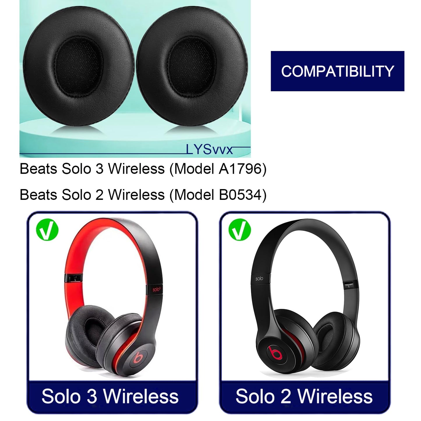 Solo 3 Ear Pads - Replacement Earpads for Beats Solo 2 & Solo 3 Wireless Headphones (Black)