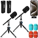 Movo Wireless Mini UC-Duo USB-C Wireless Microphone for iPhone 15/16/Android/PC/Macbook Podcast Equipment Bundle with WMX-HM Handle/Desktop Mic Stand