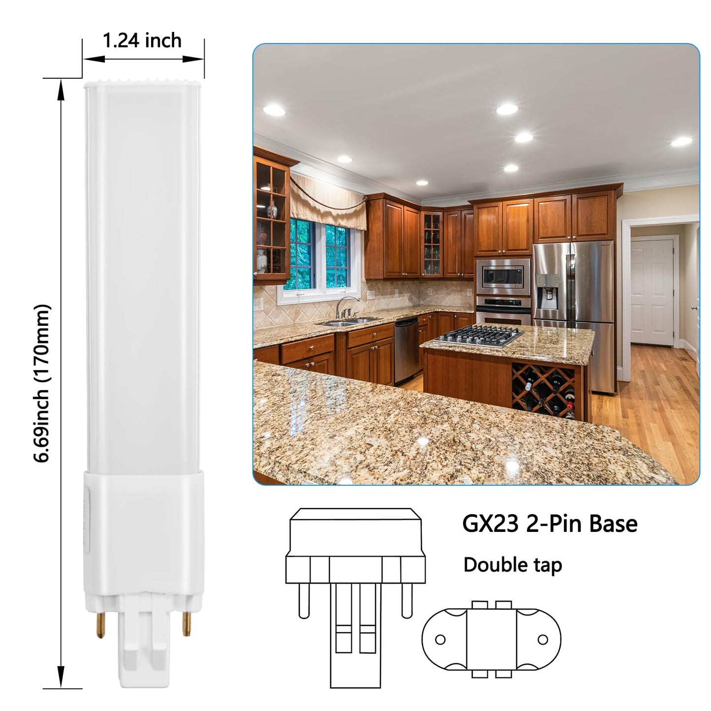 HengBO GX23 LED Bulb, 6W PL Horizontal Lamp, 13W CFL Bulb Equivalent, 180° Beam Angle, 6000K Daylight Recessed Down Light Bulb (Remove/Bypass