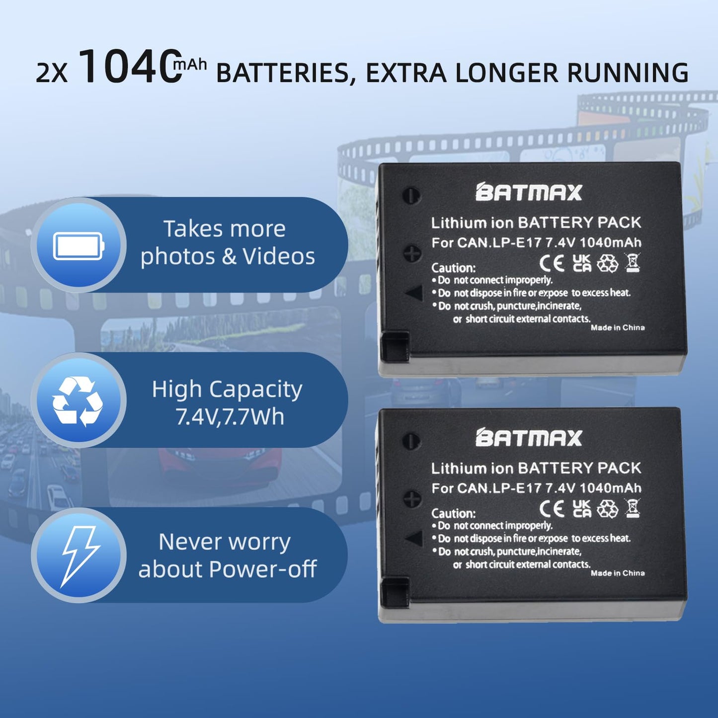 Batmax 2Packs LP-E17 Battery + LED Charger for Canon EOS Rebel SL2 SL3 T6i T6s T7i, EOS M5 M3 M6, M6 mark2, 77D 200D 250D 750D 760D 800D 8000D RP