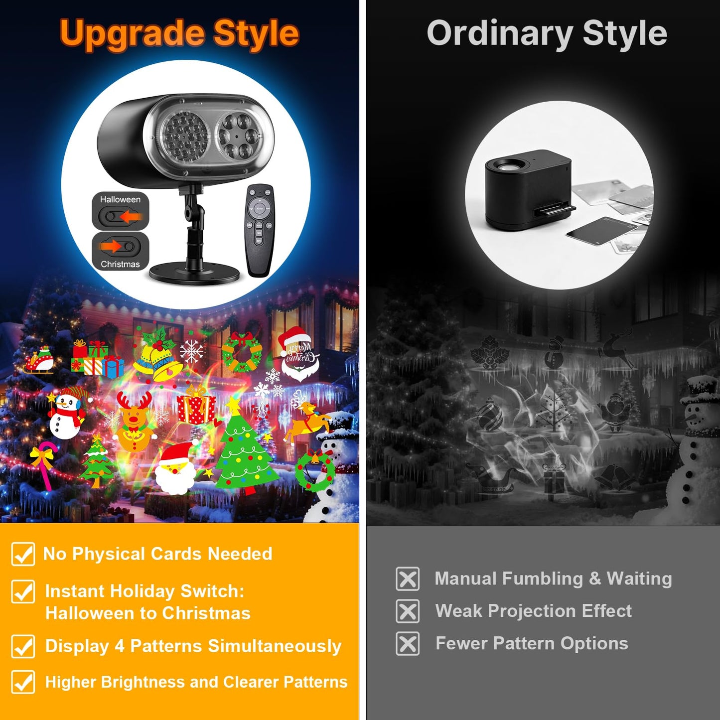 Christmas Projector Lights Outdoor No Need to Change Cards, 26 Effects Holiday Christmas Projector Light Outdoor 2 in 1 with Remote, Christmas