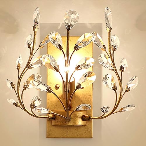 YIYIBYUS LED Golden Crystal Aisle Wall Lamp Lighting, Bedroom Lights Wall Sconce Fixtures Creative Retro Wrought Iron Candle for Dining Room Bathroom