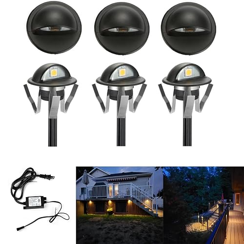 FVTLED Pack of 6 Warm White LED Deck Lights kit ?1.38 Outdoor Garden Yard Decoration Lamp Recessed Pathway Step Warm White LED Lighting, Black