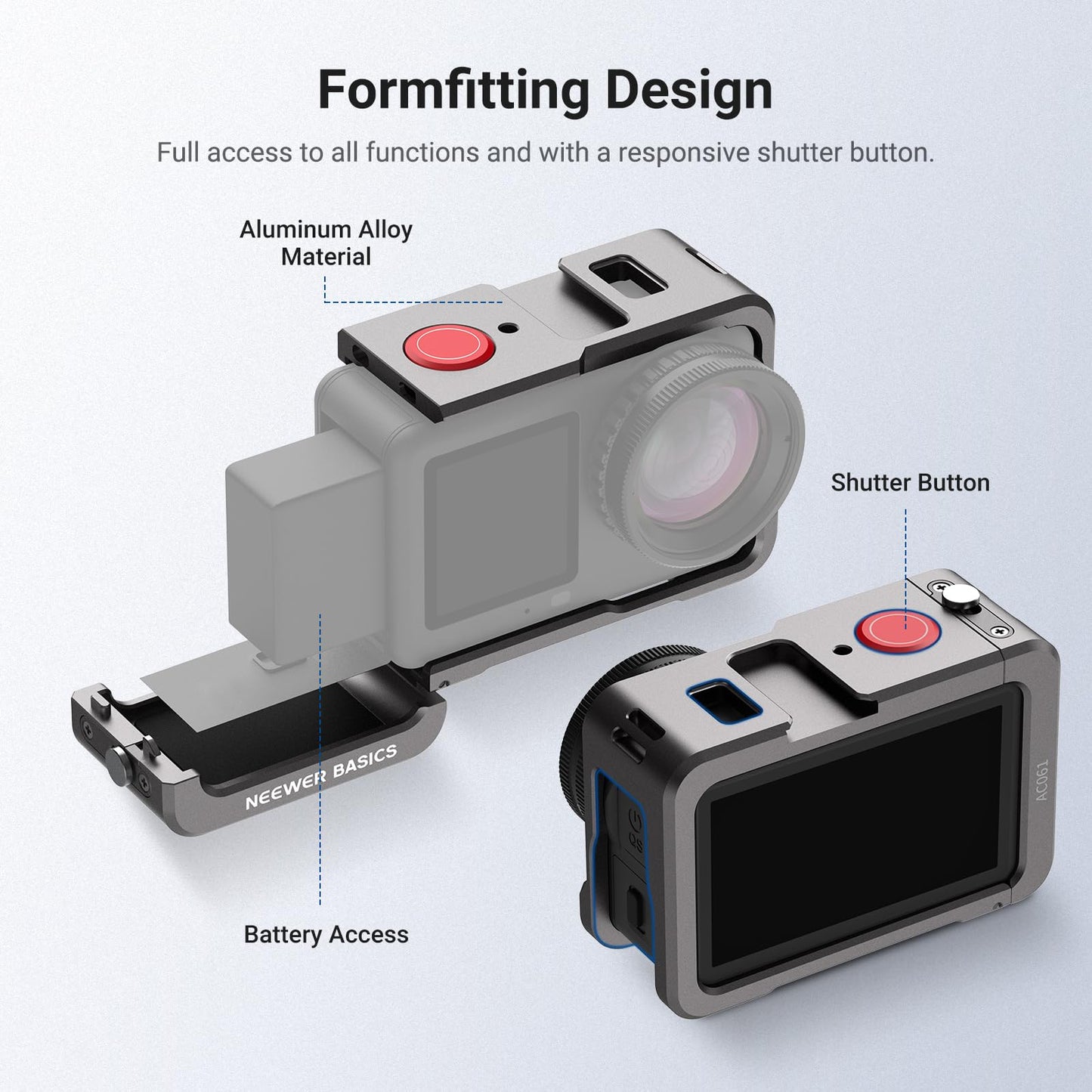 NEEWER Basics Action Camera Cage Compatible with DJI Osmo Action 6 Accessories, Aluminum Alloy Protective Expansion Frame Case with 1/4" Screw Adapter