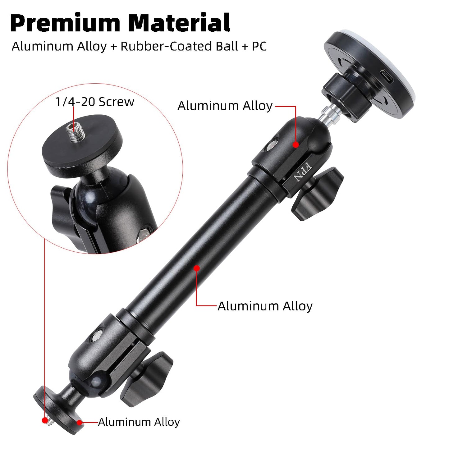 Magnetic Wireless Charging Phone Mount Holder for Ford Bronco 2021 2022 2023 2024 2025 2/4 Door, 7.3" Aluminum Alloy Arm, Dual 360 Rotation
