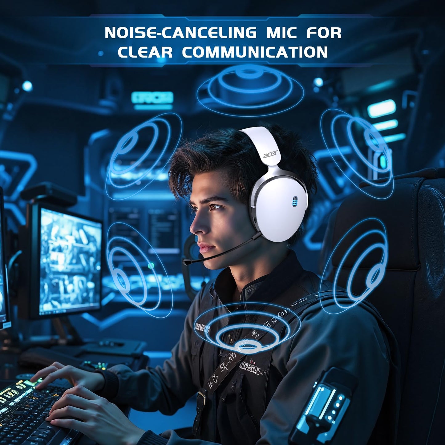 acer 2.4GHz Wireless Gaming Headsets for PS5, PS4, PC, Switch, 3 in 1 Gaming Headphones with Noise Canceling Mic, Stereo Sound, 40+Hr Battery, 50mm