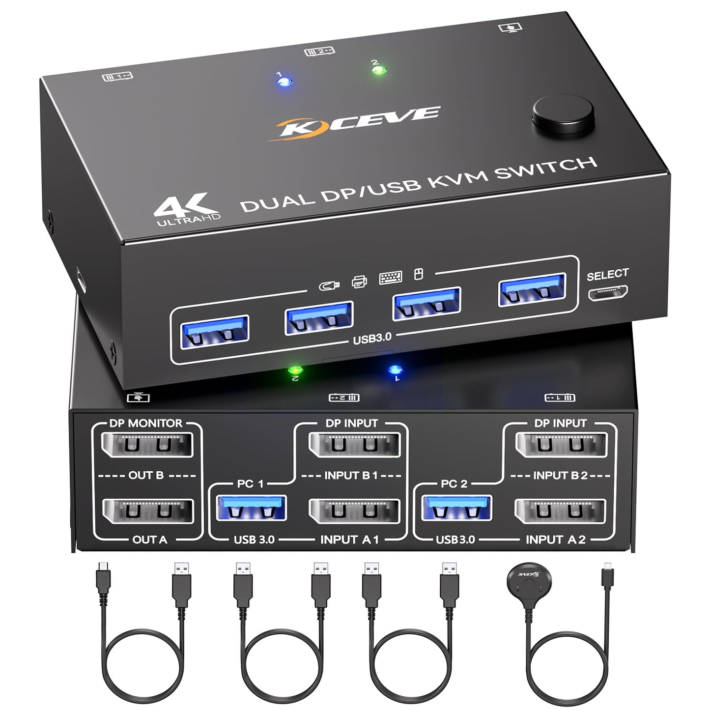 Displayport KVM Switch 2 Monitors 2 Computers 8K@30Hz 4K@144Hz, USB3.0 Dual Monitor KVM Switch for 2 Computers Share 2 Monitors and 4 USB