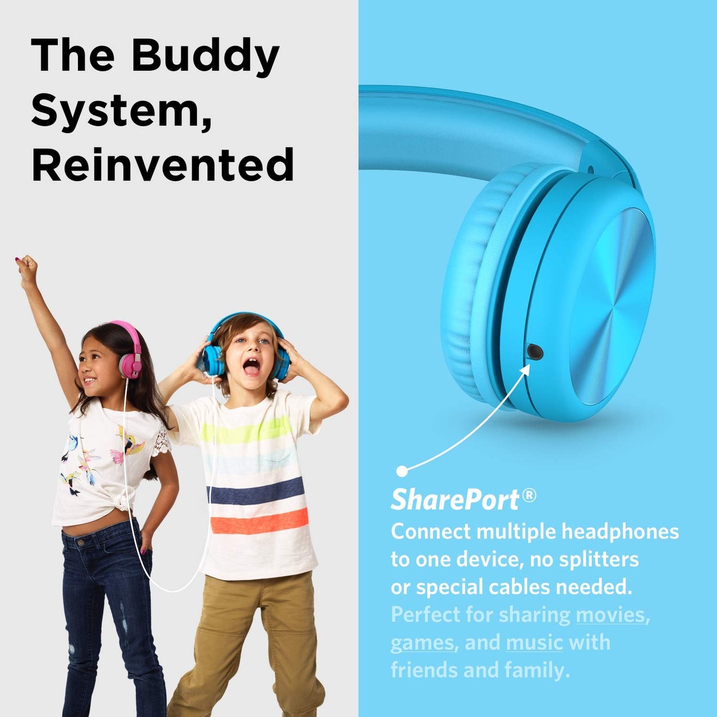 LilGadgets Connect+ Pro Wired Kids Headphones for School with Microphone, Volume Limiting Over-Ear Headset with Cord, SharePort Technology & SoftTouch