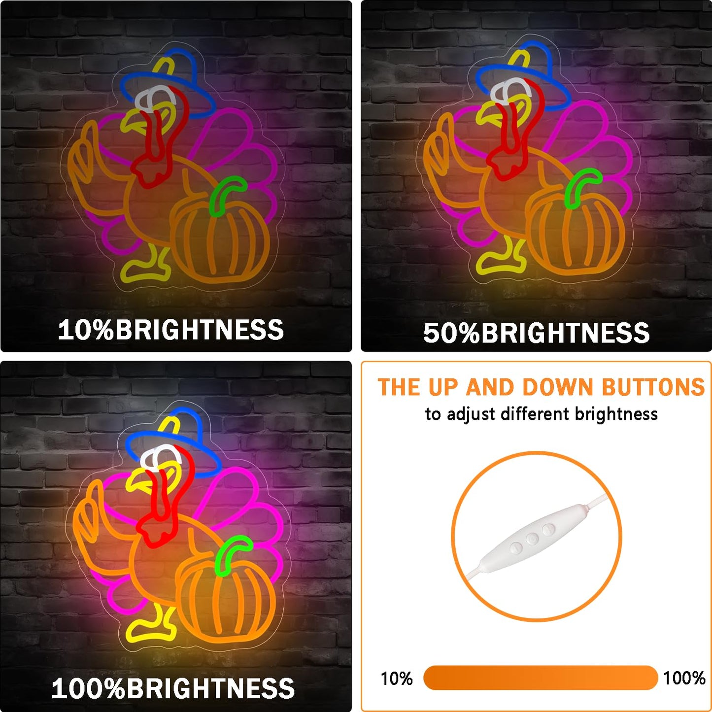 Pumpkin Turkey Neon Sign Dimmable Thanksgiving LED Neon Light Pumpkin Glowing Sign USB Powered Wall Hanging Decoration for Fall Neon Sign Thanksgiving