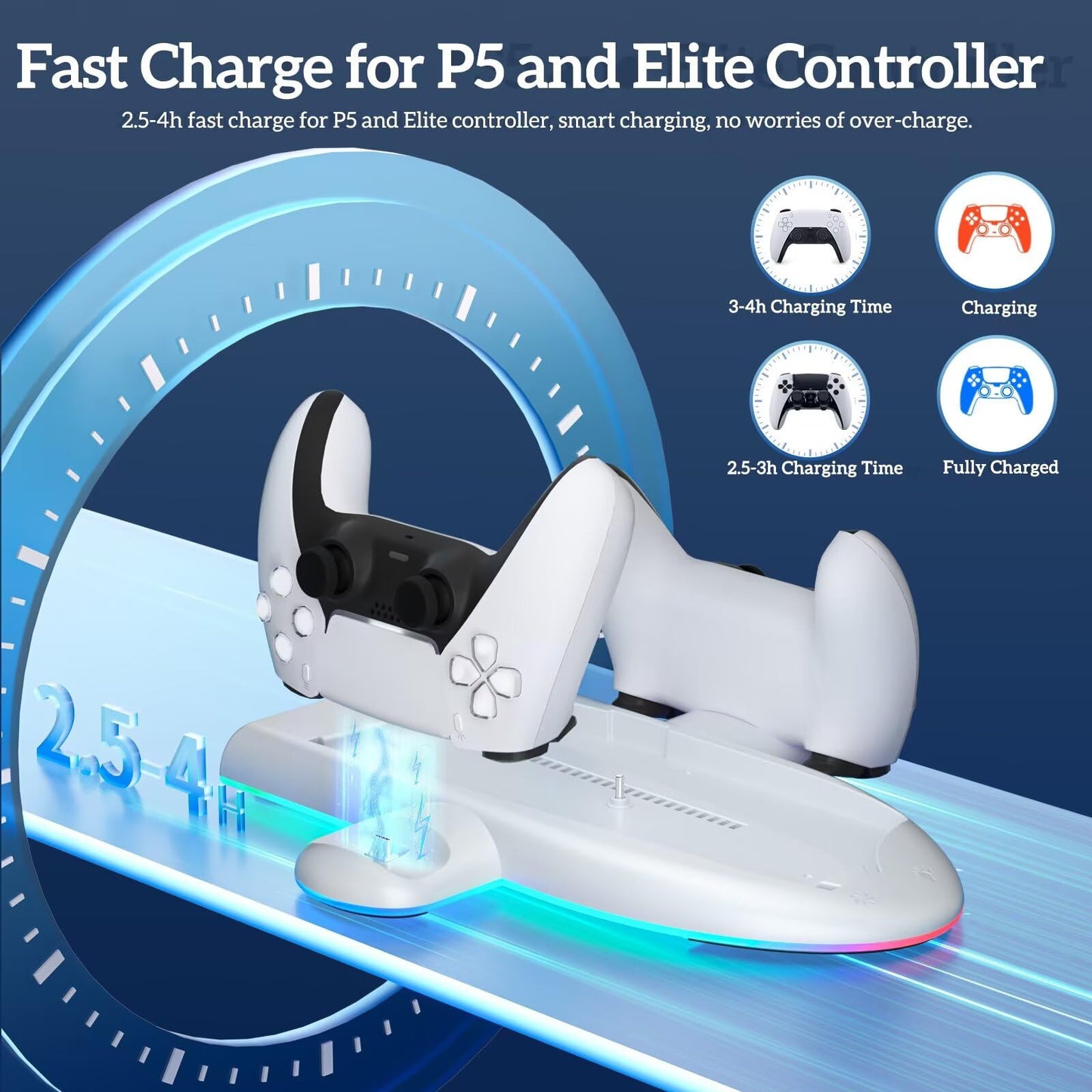 Cooling Station for P5 Slim Console, TanReginal 2-4h Smart Charging Station for P5 Controller and Elite Version, Stand for P5 Slim Disc and Digital