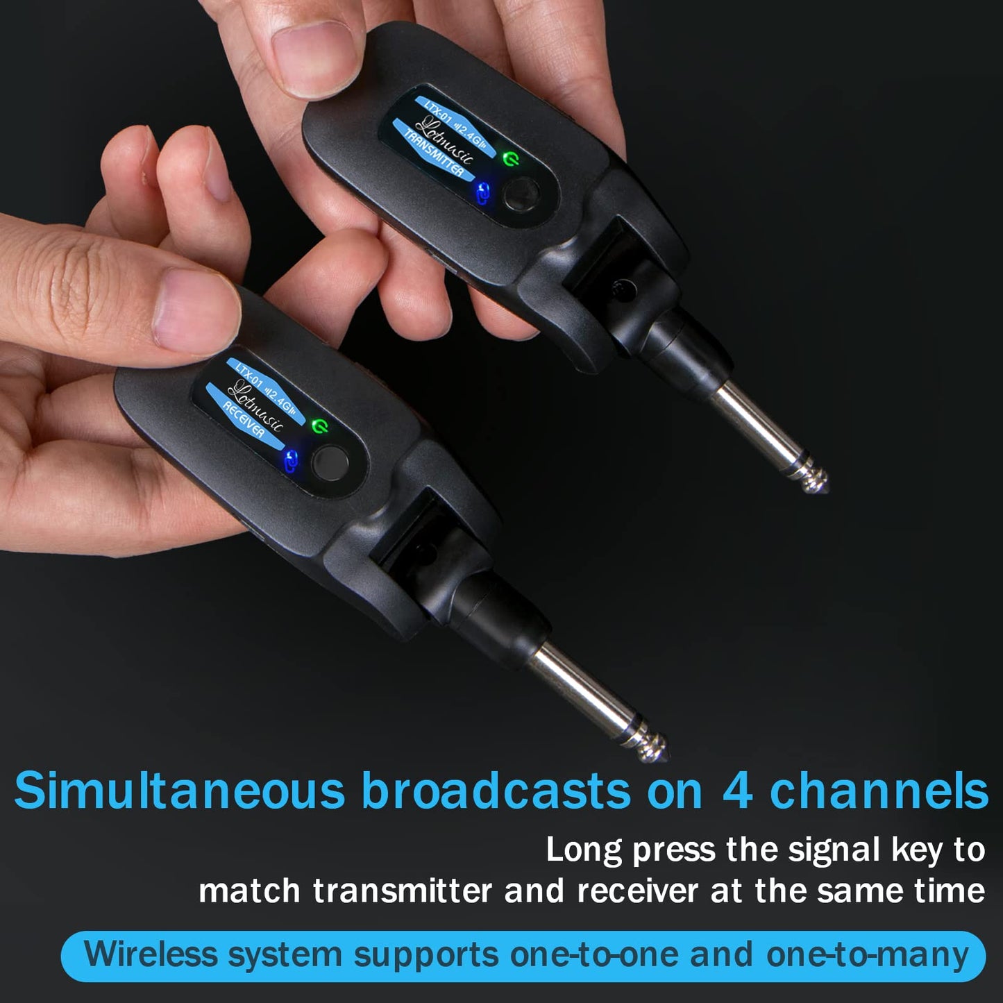 2.4GHZ Wireless Guitar System, Rechargeable Digital Wireless Guitar Transmitter Receiver with 4 Channels and Over 10 Hours Long Battery Endurance for