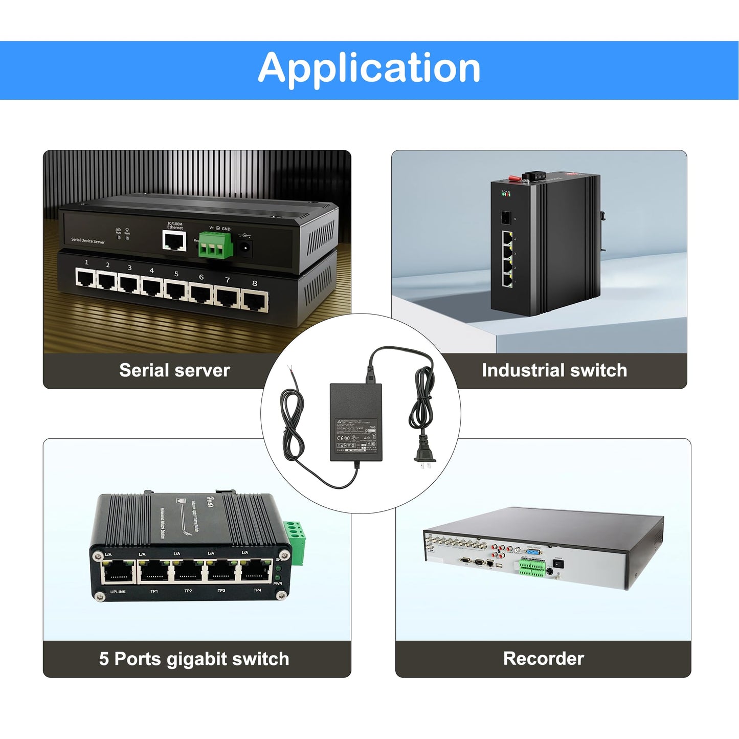 Industrial Power Adapter AC/DC Power Supply 24W 100-240V AC Input 12V/2A DC Output with 8 Ft Length Cable for Terminal Block