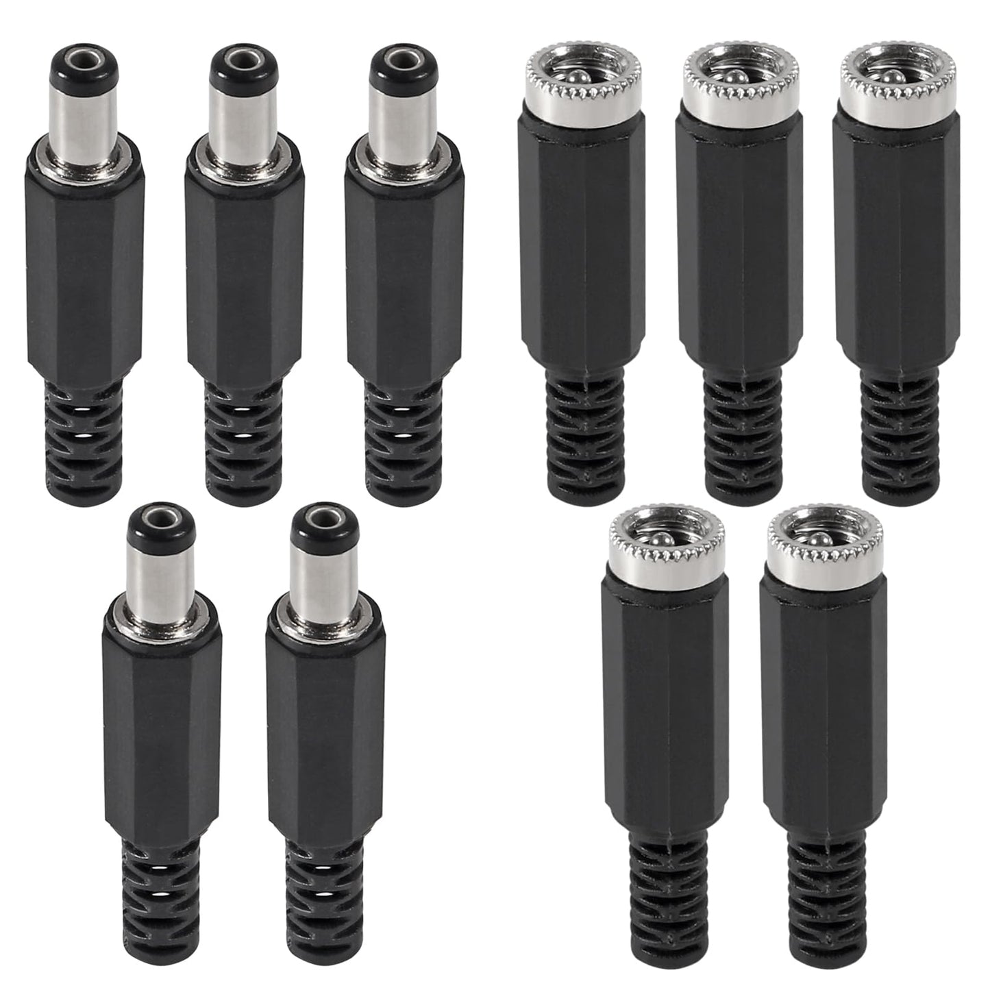 5Pcs Replacement Male Plug Power Supply Ends DC 5.5x2.1mm with 5Pcs 5.5x2.1mm DC Female Jack Solder Type DIY DC Barrel Connector Power Supply Socket