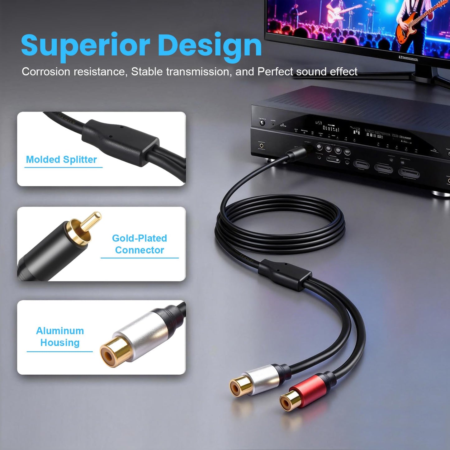 Soshine 3.5mm Female to 2RCA Male Audio Adapter(2 Pack), Gold-Plated RCA to 3.5 mm Y Splitter Cable for Tablet, MP3 to Speakers, TV, Amplifier (36