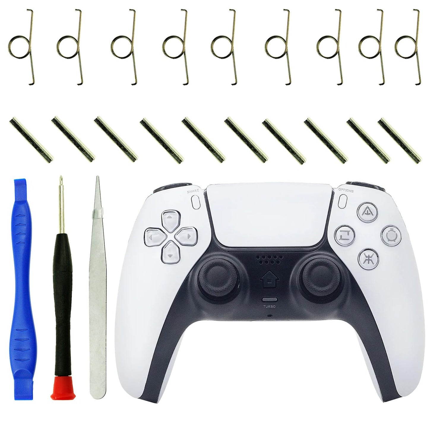 CDHKOZ 24PCS Replacement L2 R2 Trigger Button Springs Metal Buckle Cylinders for PS5 Controller Repair Parts, Screwdriver, Tweezer, Open Tools