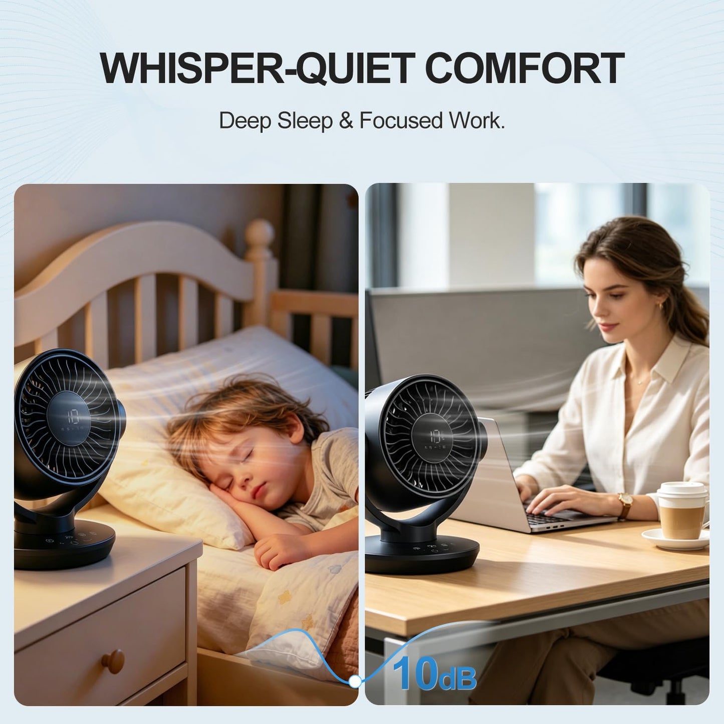 SOPUL Fan for Bedroom, Table Air Circulator Fan 9 Inch Remote, 90°+120° Auto Oscillation Desk Fan, 10dB Quiet, 6-Speed, Powerful Mode Cordless, Max