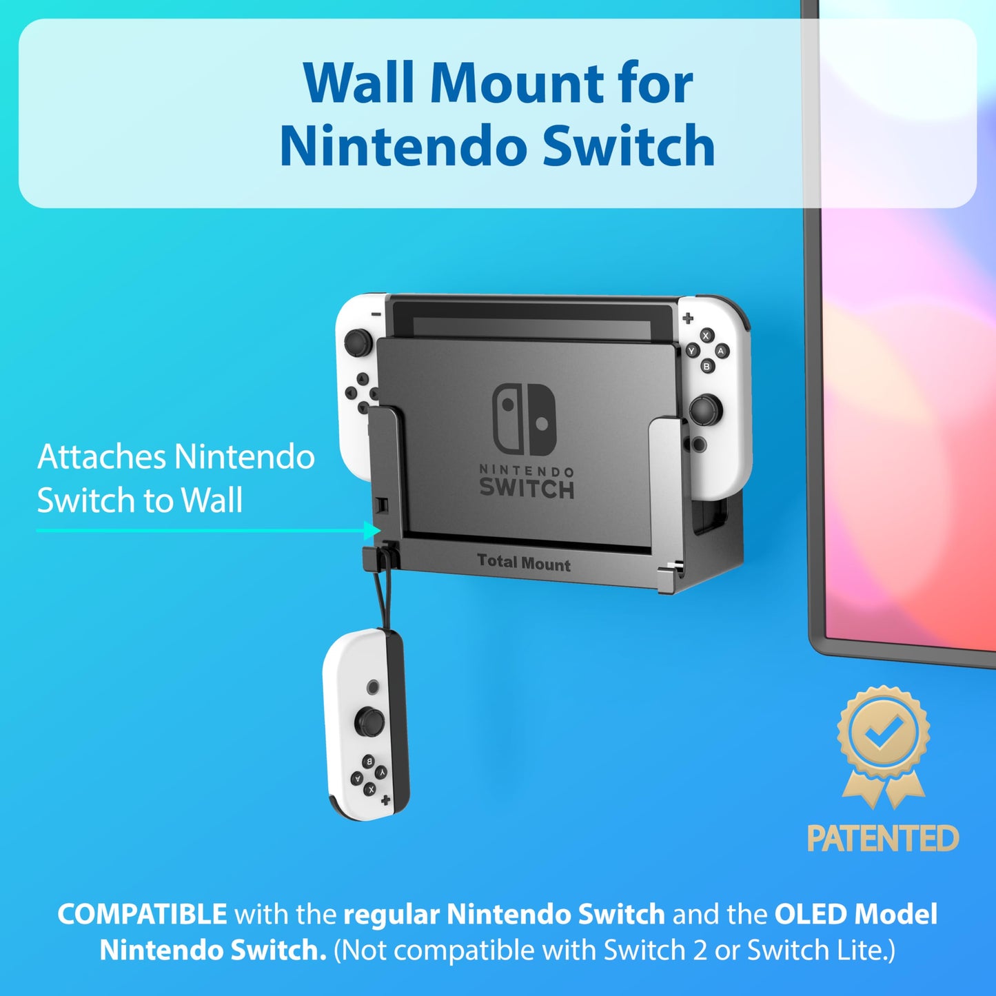 TotalMount Wall Mount for Nintendo Switch 1 (Mounts Switch 1 by TV) - Switch 1 Black