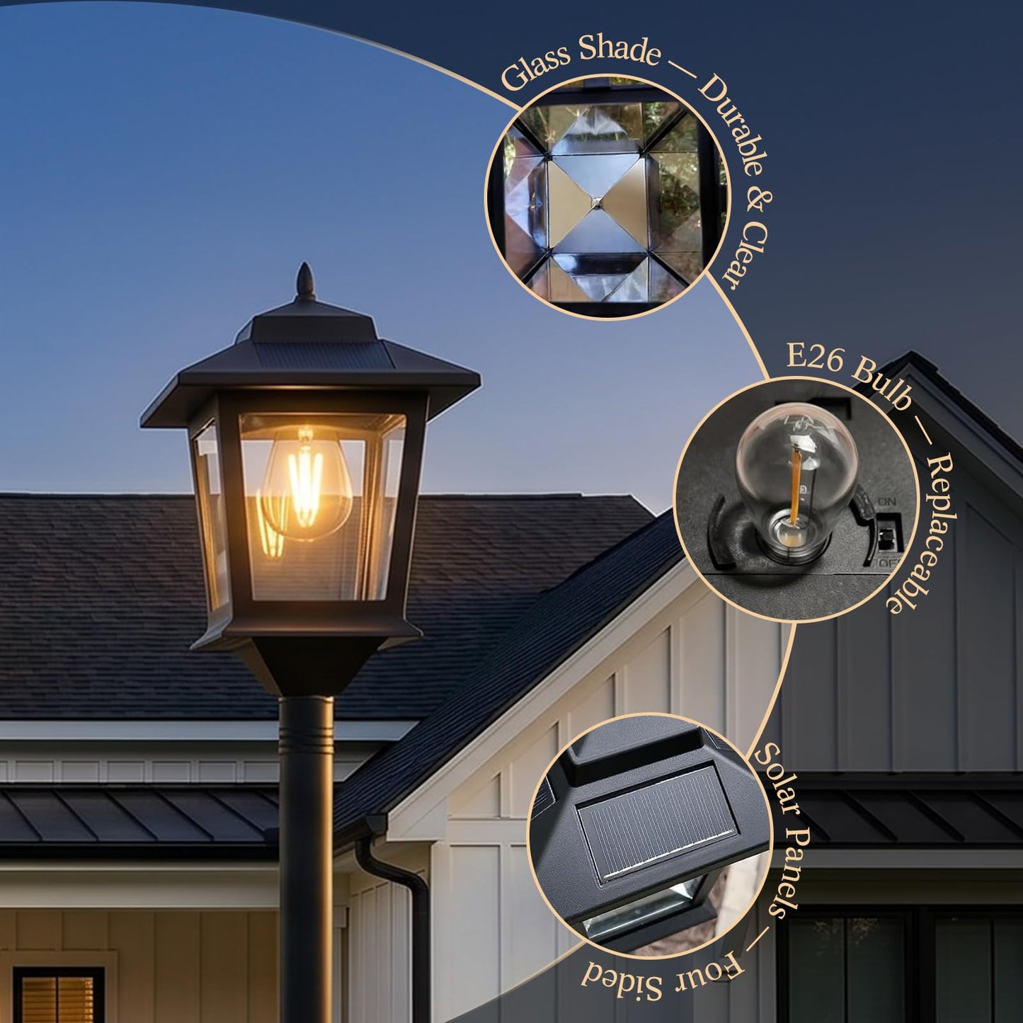 PASAMIC Outdoor Solar Post Lights, 2-Pack 63" Dusk to Dawn Solar Lamp Posts, Waterproof Floor Lamps, Warm White Pole Lights for Patio with Replaceable