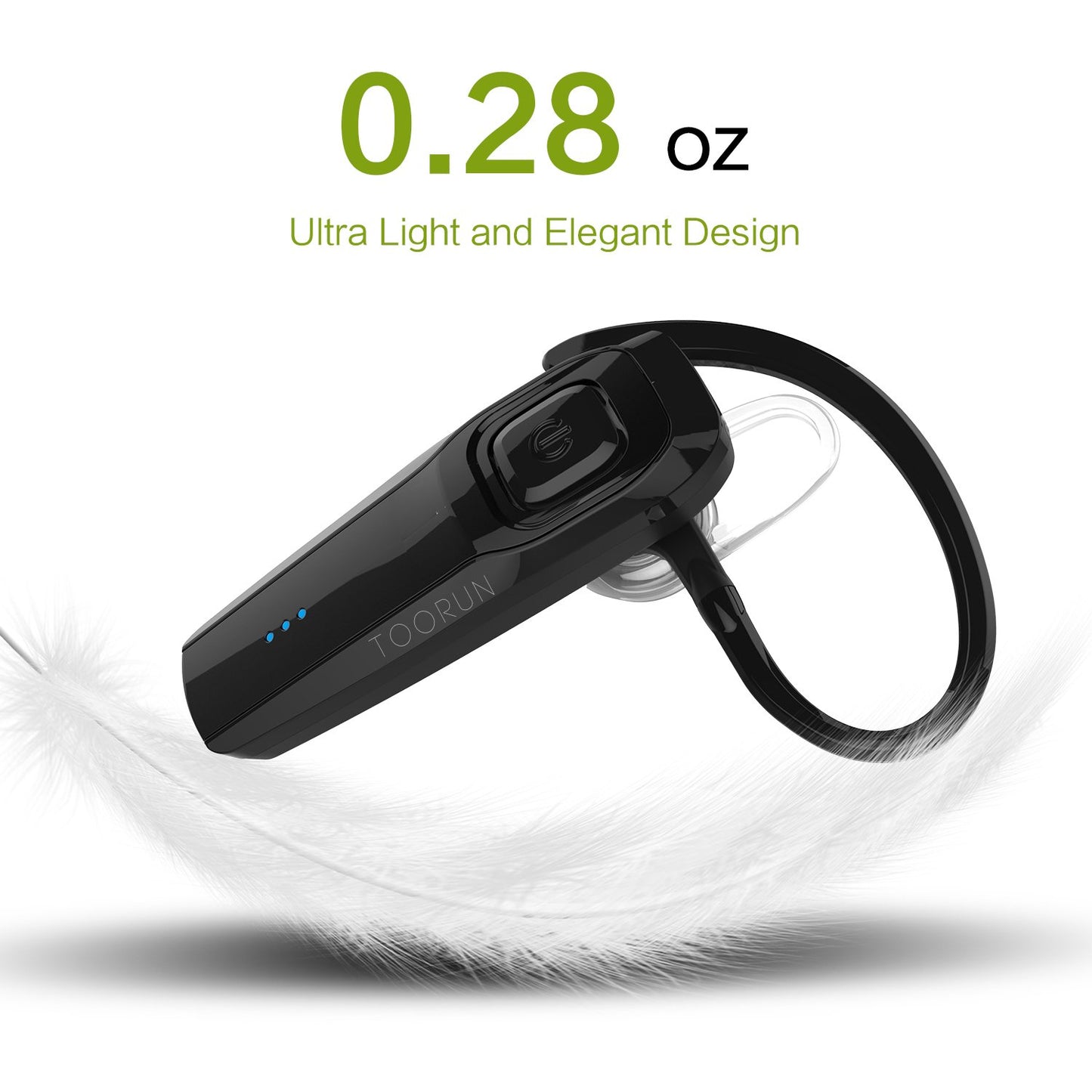 TOORUN Bluetooth Headset, M26 Bluetooth Earpiece Handsfree V5.0 Wireless Headphone with Noise Cancelling and Microphone Compatible for Android iPhone
