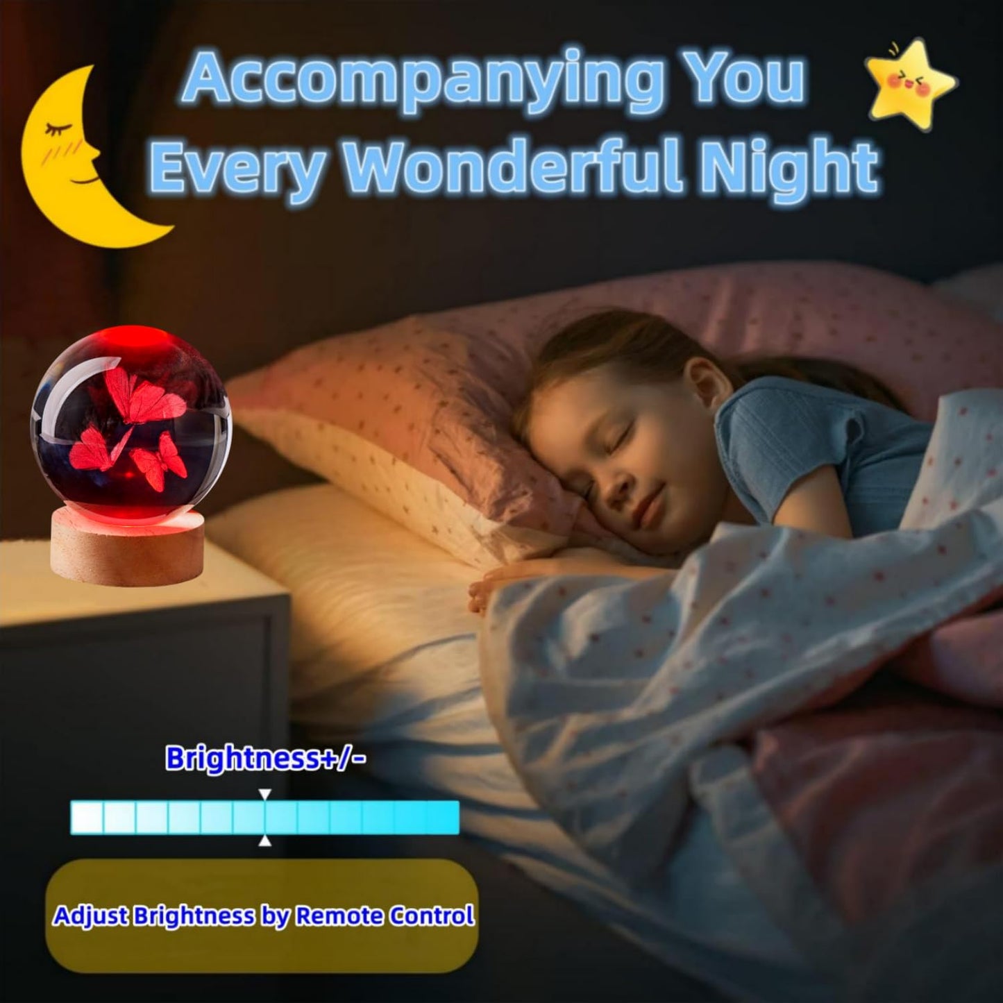 3D Butterfly Crystal Ball Lamp, Upgraded 3.15 Inch Butterflies Crystal Ball Night Light with 16 Colors LED Wooden Base, Remote Control, Gift Box