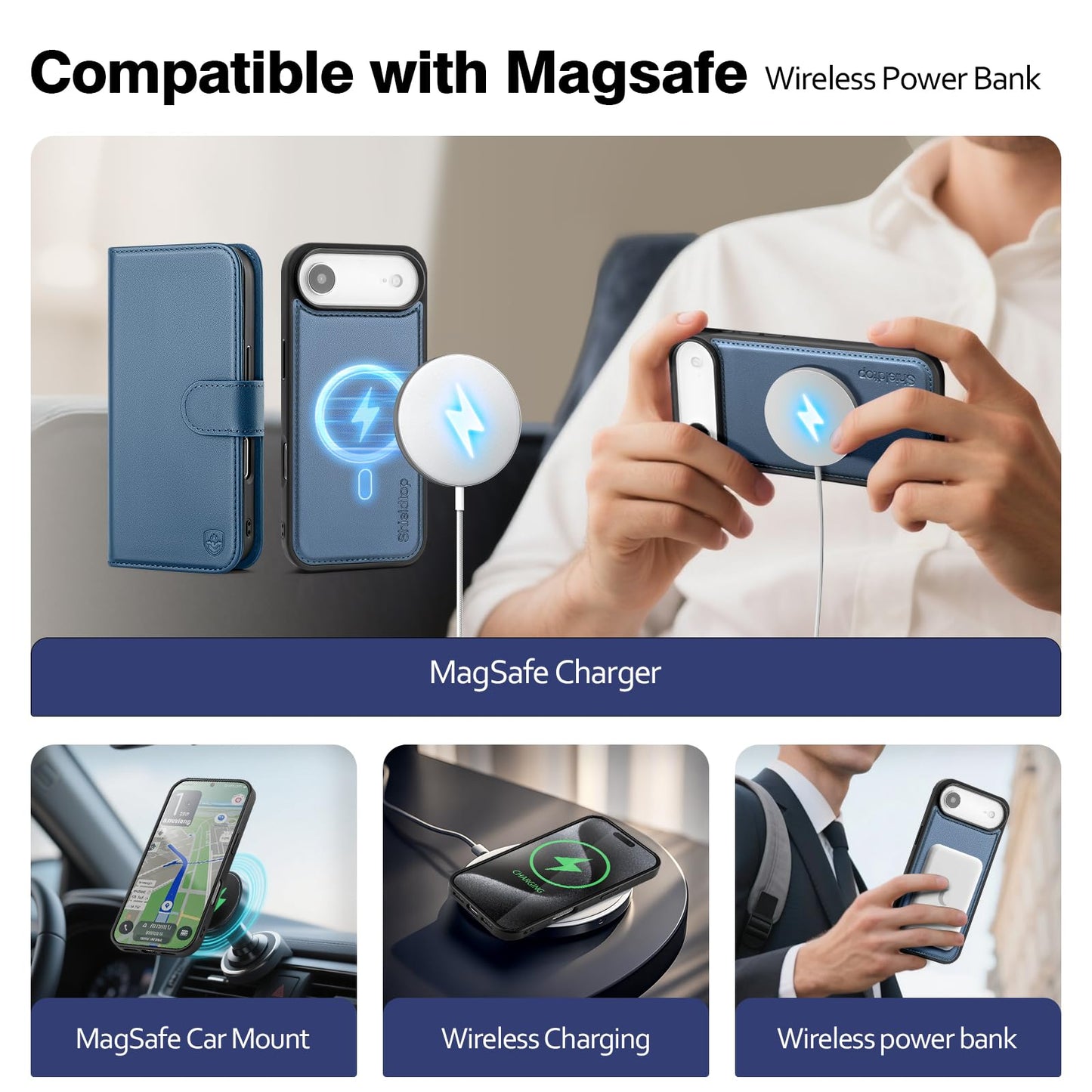 BoxCastle Magnetic 2 in 1 Detachable Compatible with Magsafe iPhone Air Genuine Wallet Case with Card Holder,Women Men Real Leather Flip RFID Blocking