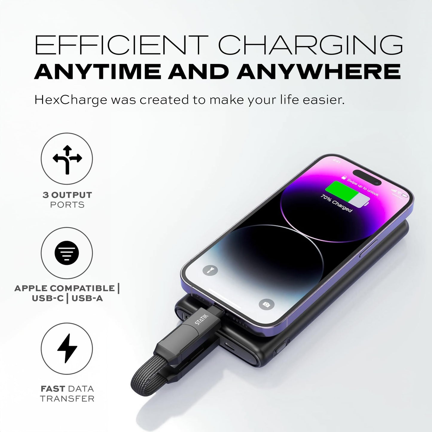 Statik HexCharge Keychain Charger Cable - Portable 4 in 1 Charging Cable Key Ring, 60W Fast Charging, Universal Multi Charging, Compatible