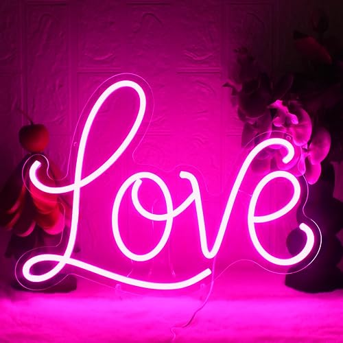 YUEYYNS Love Neon Sign Pink Neon Light Love Led Wall Signs USB Powered Light Signs for Girl Bedroom Christmas Valentine's Day Mother's Day Wedding
