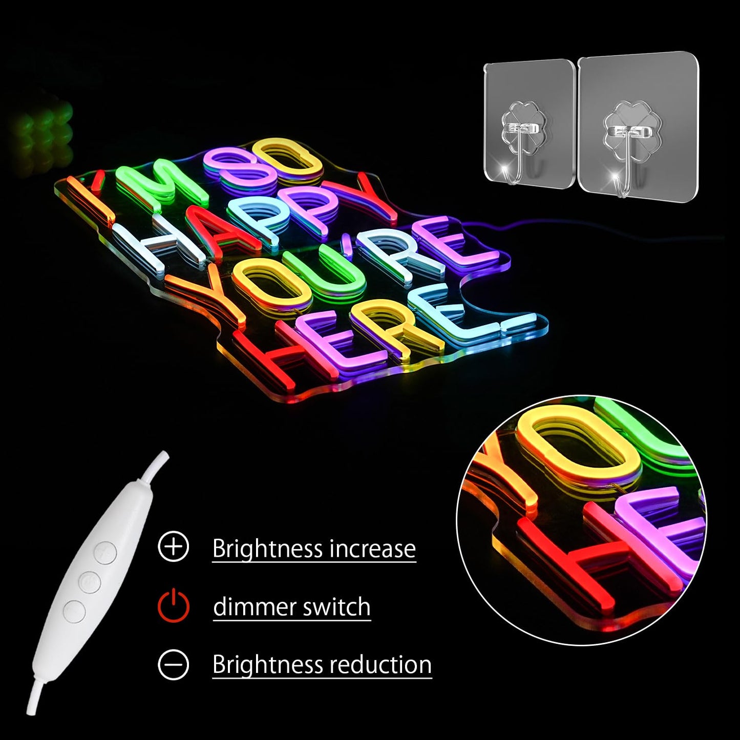 LULANMP I'm So Happy You're Here Neon Sign Letter Neon Lights up Signs Dimmable Positive Affirmation LED Light for Kids Room Welcome Signs