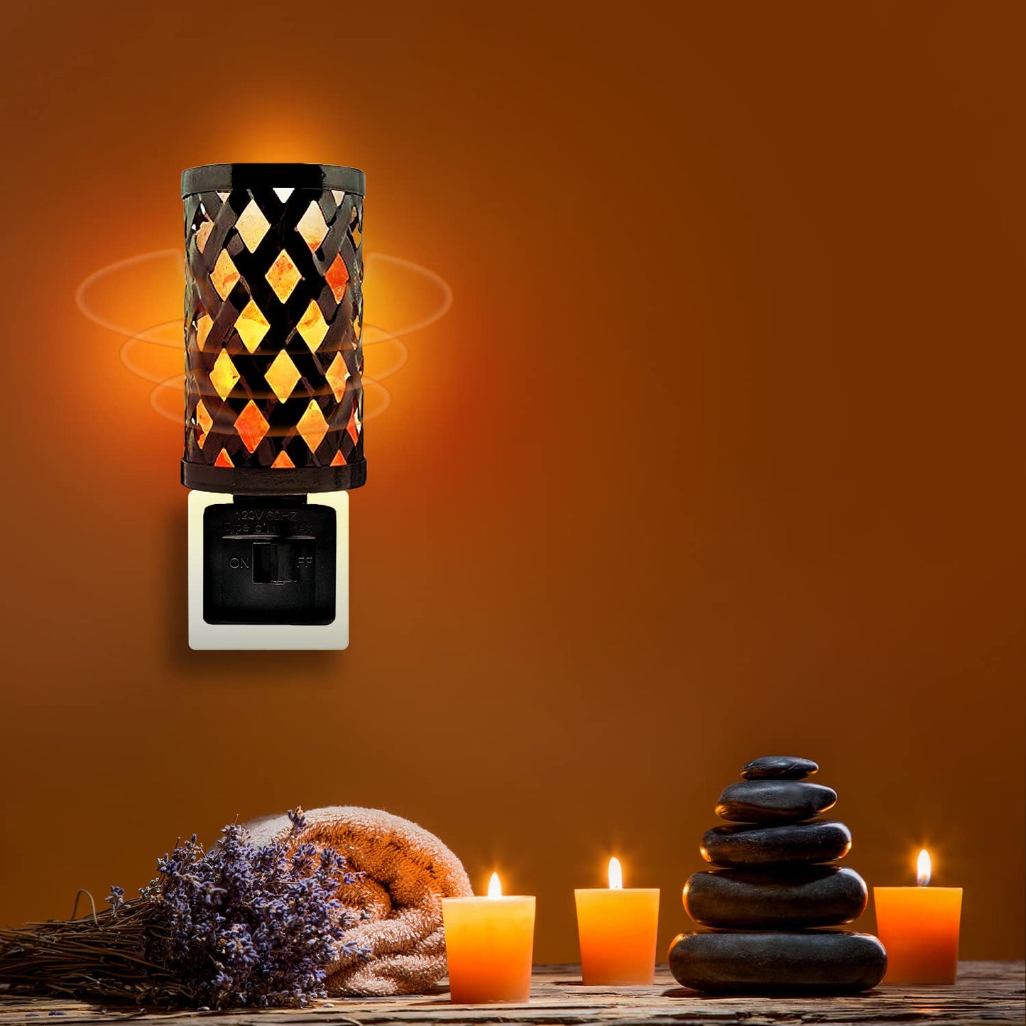 Himalayan Glow Night Light Basket Salt Lamp, Lattice Style Rotatable Wall Plug, Ideal Gift for Home Decor