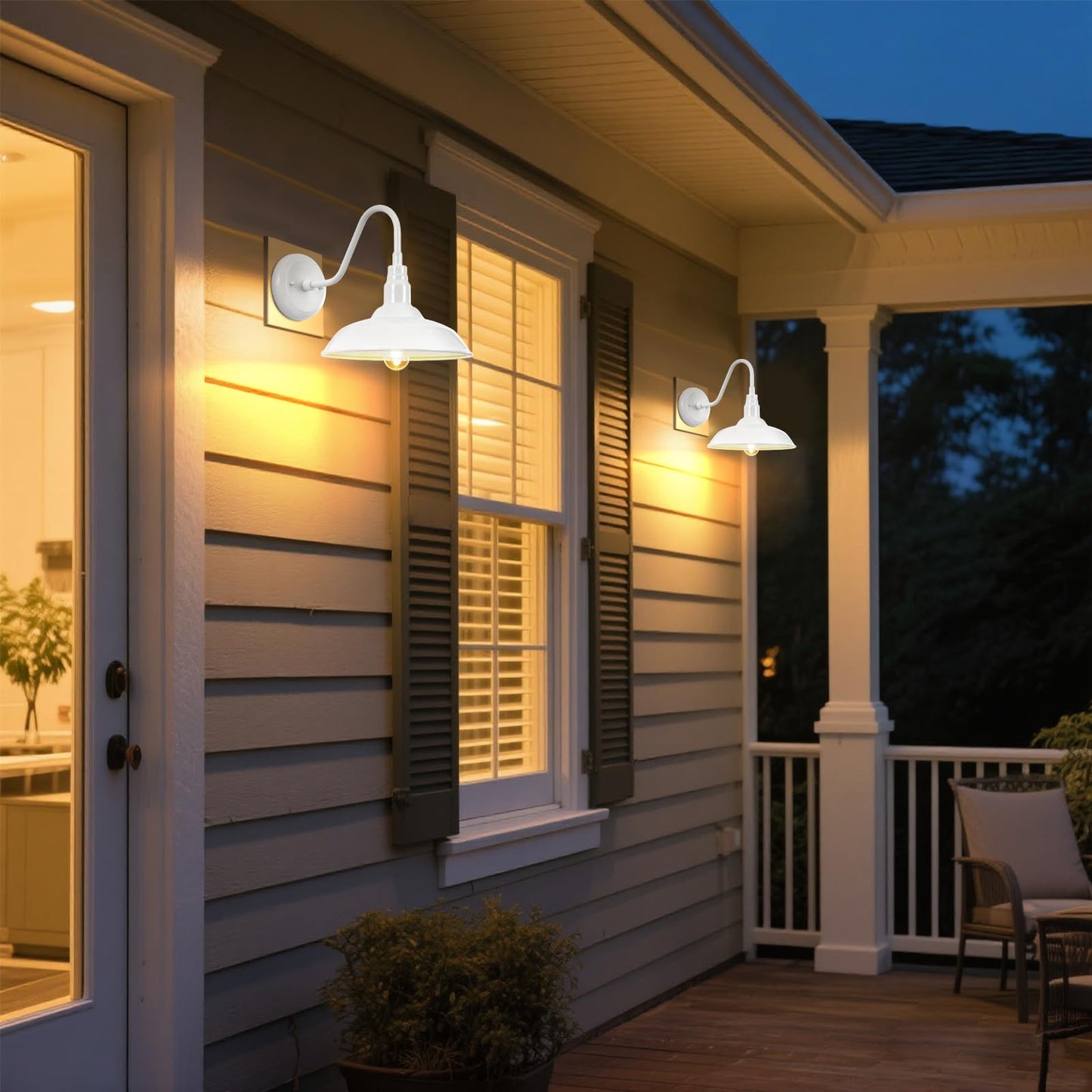 GOALPLUS Outdoor Gooseneck Barn Light Fixture with Wall Mount, 10'' Diameter White Exterior Waterproof Wall Lantern for Porch, Farmhouse Wall Sconce