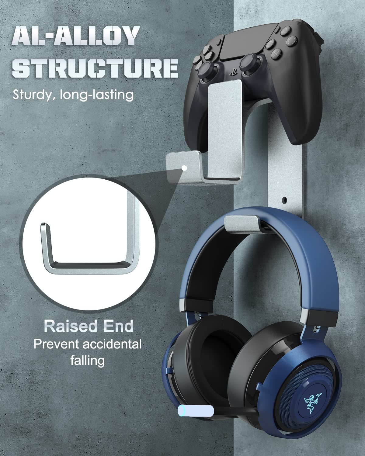 Moko Controller Holder Dual Gamepad Controller & Headphone Hanger Compatible with Xbox One, Xbox 360, PS3, PS4, PS5, PC, STEAM, Switch/Switch 2, Wall