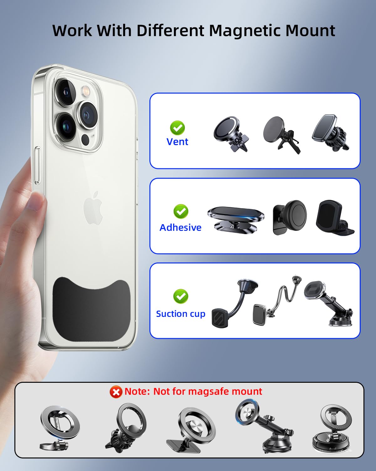 volport Metal Plate for Phone Magnet, Universal Steel Plate with Adhesive Backing for Car Magnetic Mount Cell Phone Holder, Replacement Mounting Disc