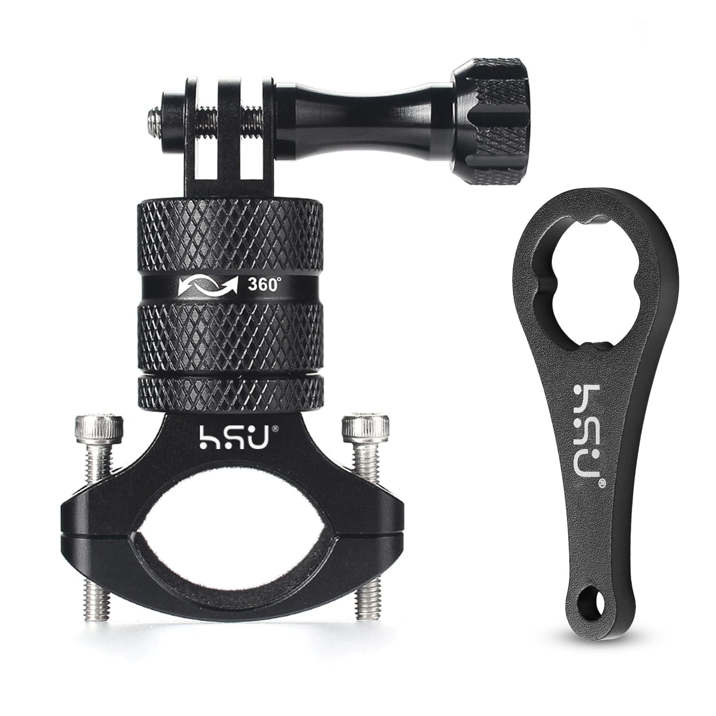 HSU Aluminum Bike Bicycle Handlebar Mount for GoPro Hero 13/12/11/10/9/8/7/6/5/4 Session AKASO Campark and Other Action Cameras, 360 Degrees Rotary