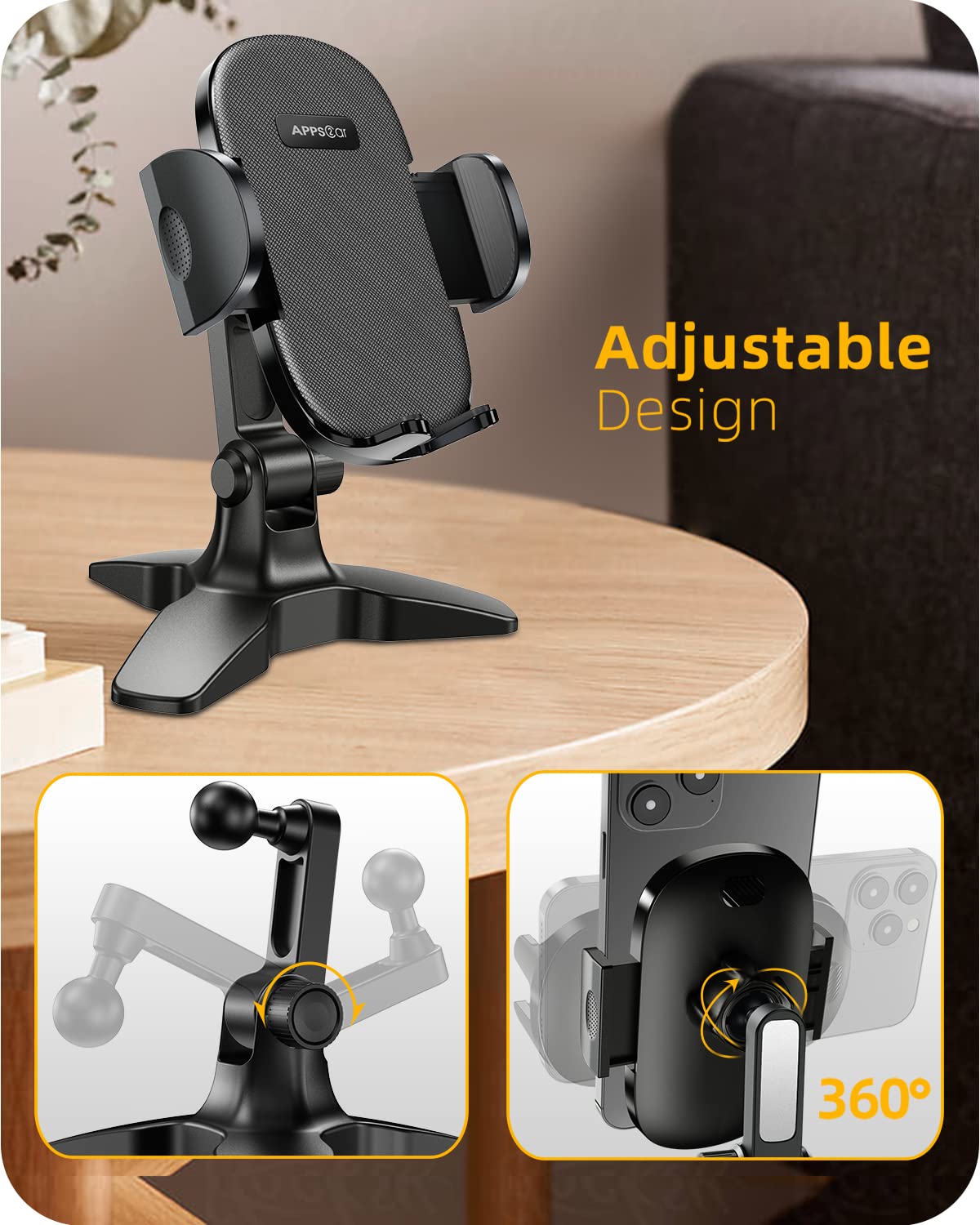 APPS2Car Heavy Duty Phone Stand - Adjustable Desktop Holder for Video Calls, Compatible with 4.7-6.8" Smartphones & Thick Cases, Perfect for Home