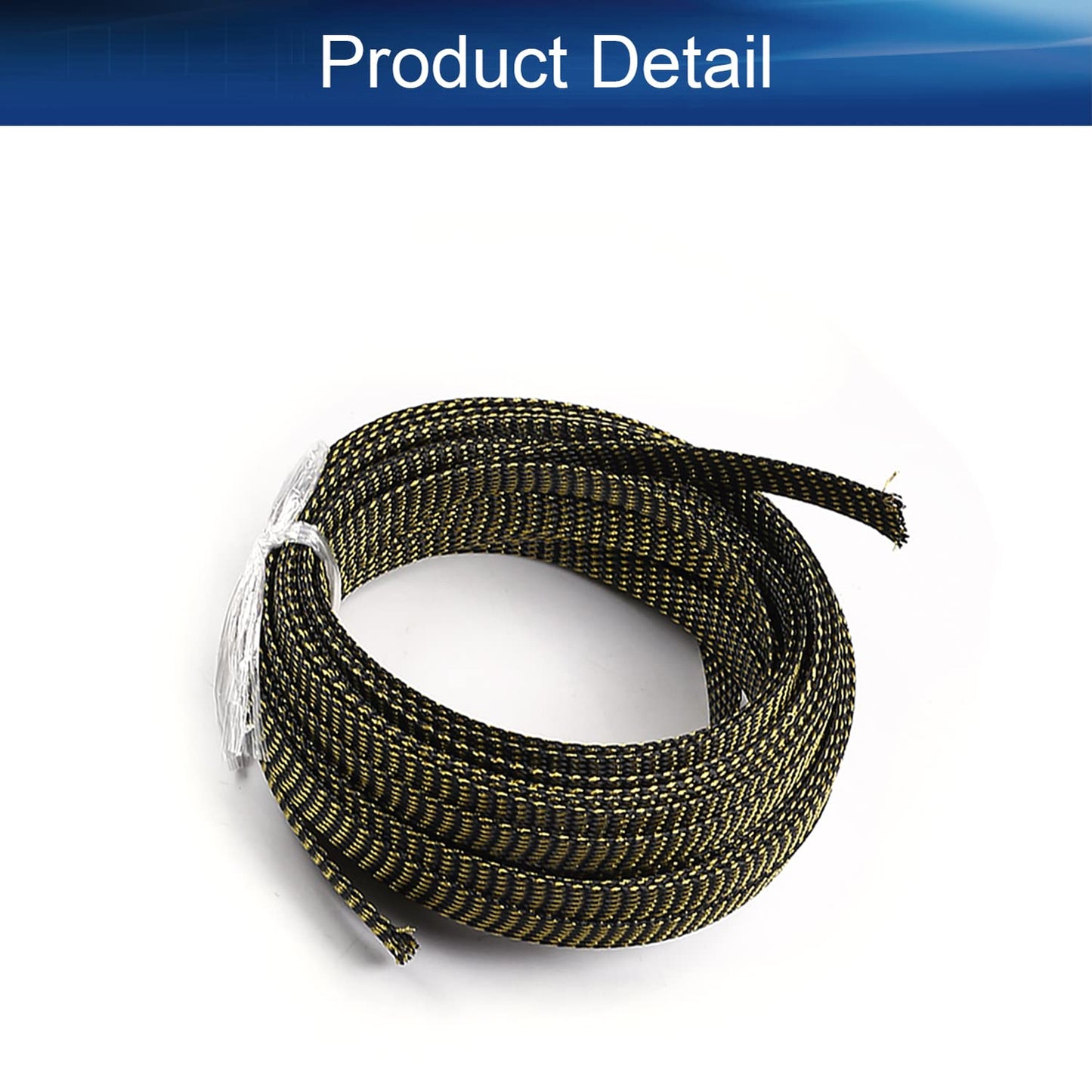 Bettomshin 1Pc 32.8Ft(10m) Cable Management Sleeve, 1/2"(12mm) Width PET Black & Gold Cord Protector, Wire Loom Tube Insulated Split Sleeving for USB