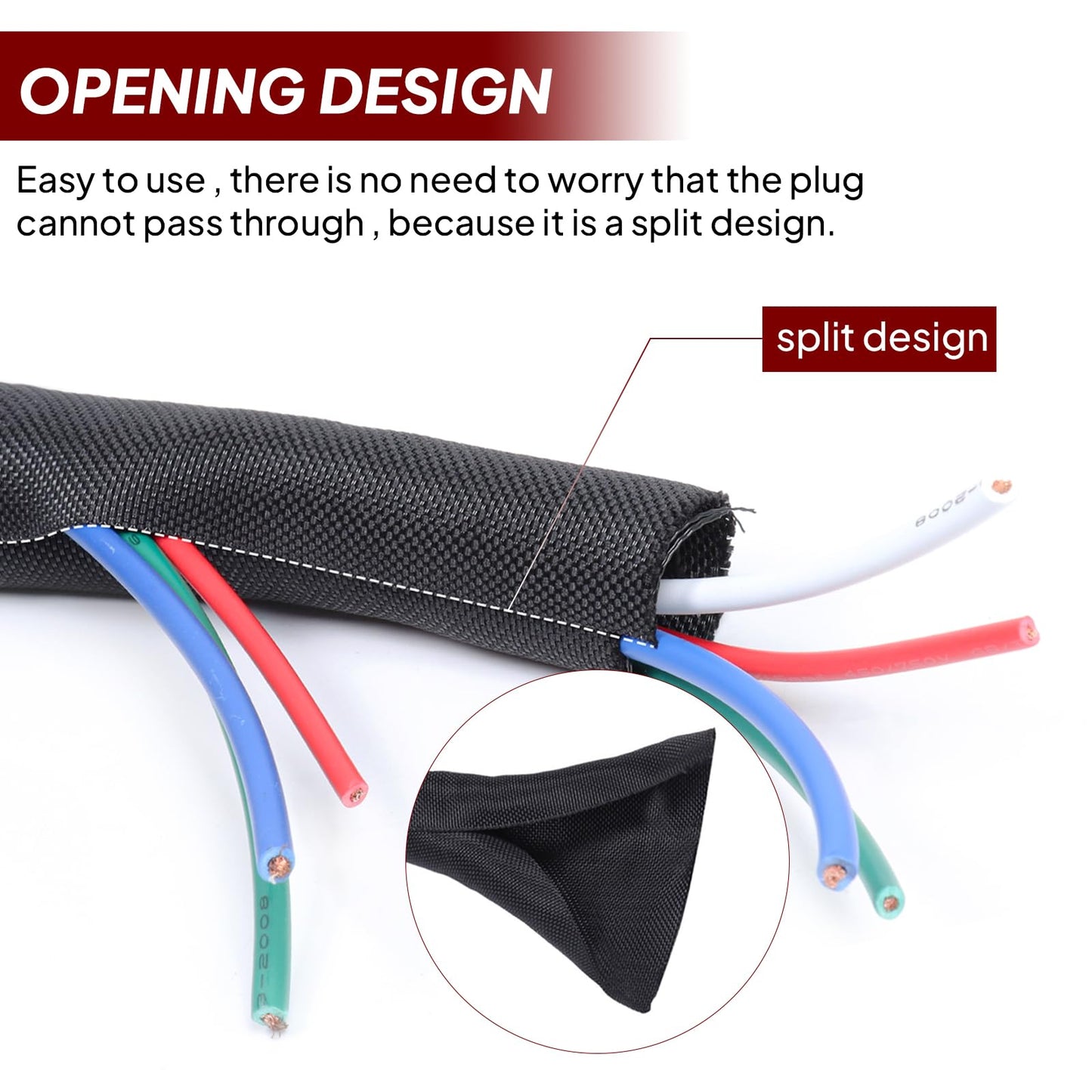 Black Braided Cable Management Sleeves Wire Loom Tubing Cord Protector Self-Wrapping (1/2"-12Feet)