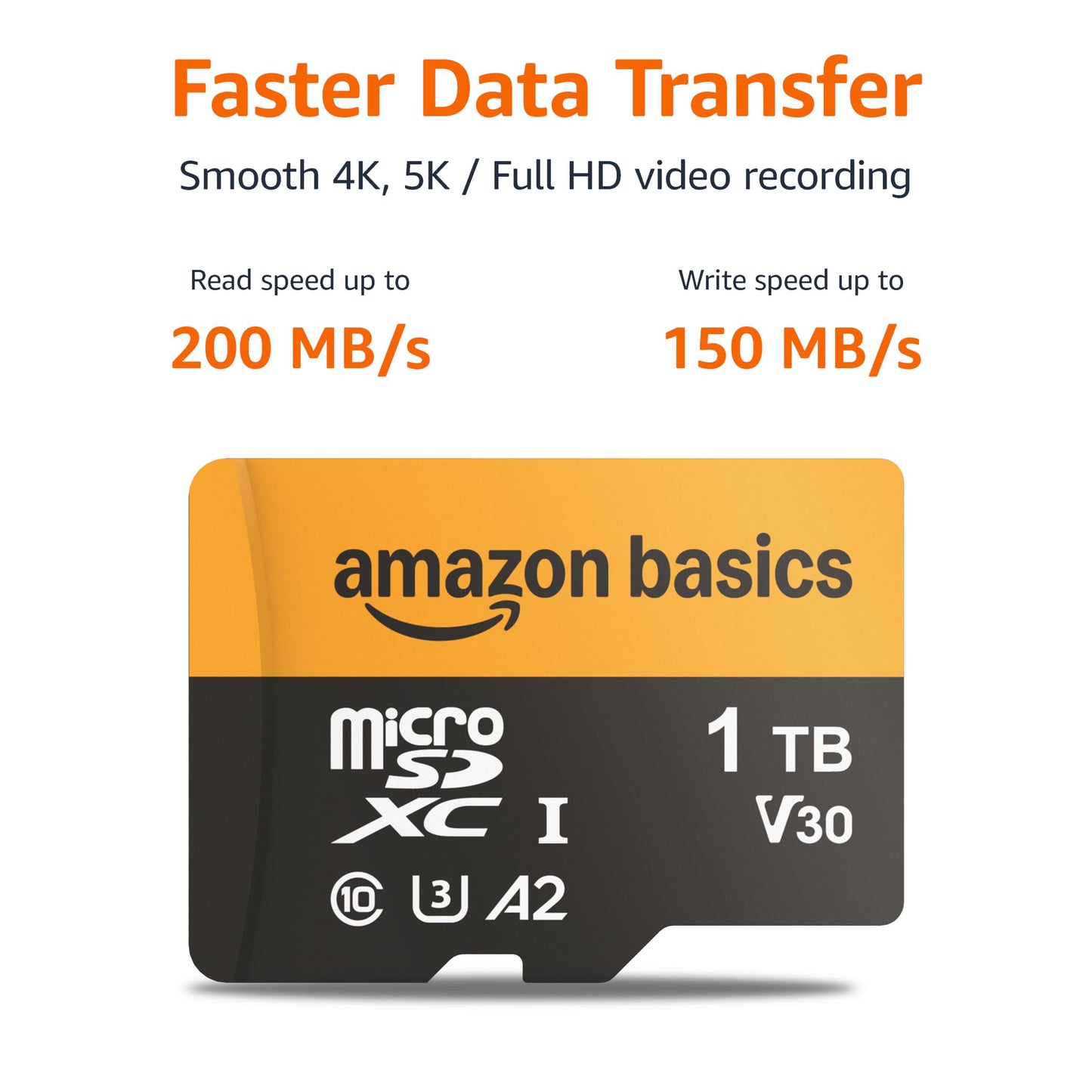 Amazon Basics 1TB microSDXC Card with Adapter for Smartphones, Full HD, Tablets, Drones, Action Cameras, Read Speed Up to 200MB/s, 1-Pack