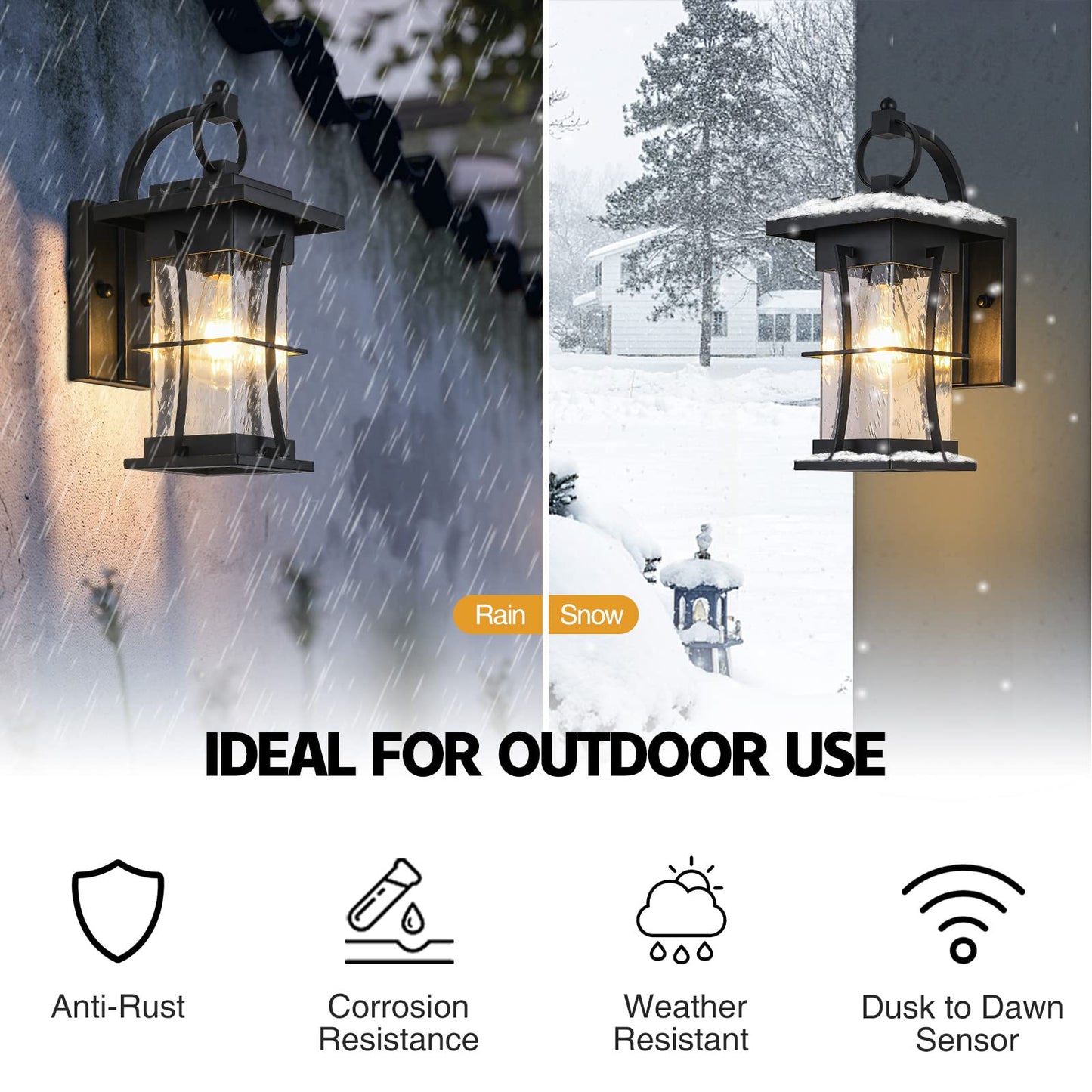 Naurham Outdoor Lighting Fixtures Wall Mount, 1-Light 15''H Dusk to Dawn Exterior Light for House Outdoor Wall Lantern with Clear Glass for Front