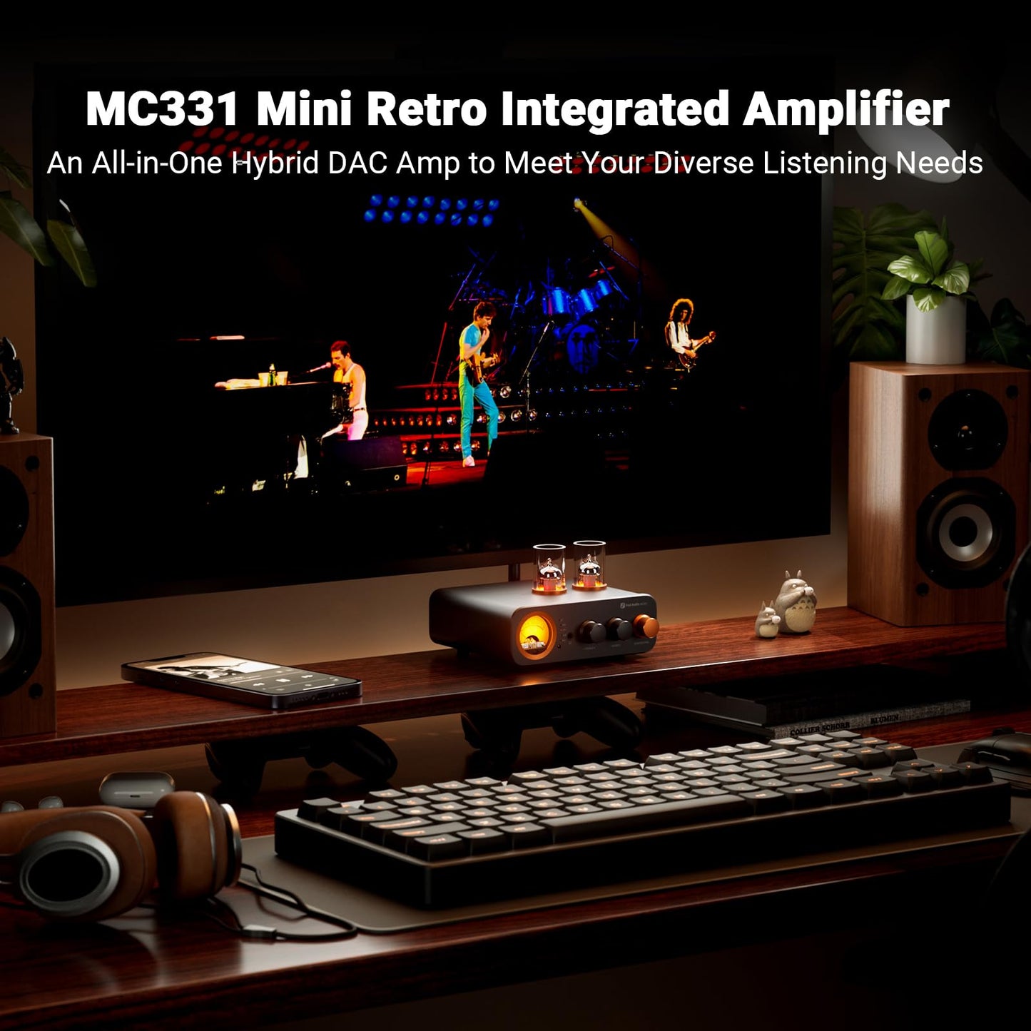 Fosi Audio MC331 Tube Integrated Amplifier with DAC, 2 Channel Home Audio Stereo Power Amp for HiFi Bookshelf Speakers/3.5mm Headphones, Vintage VU