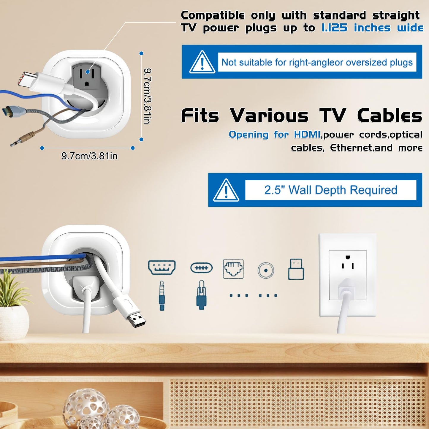 Naerza in Wall Cable Management Kit,All-in-One Voltage Adapted Cable Organizer, Streamline Wires for Living Room/Office | Easy Install Wall Wire