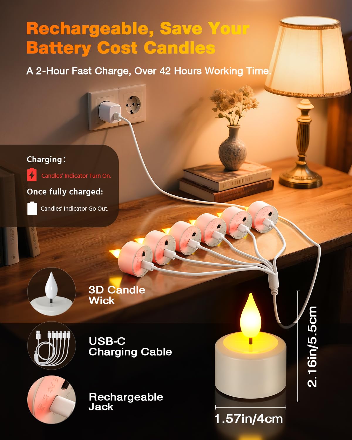 Yme Rechargeable Tea Lights Candles with Remote Timer, 12pcs Flameless Flickering LED Electric Tealights Candles with USB Cables for Home Lantern